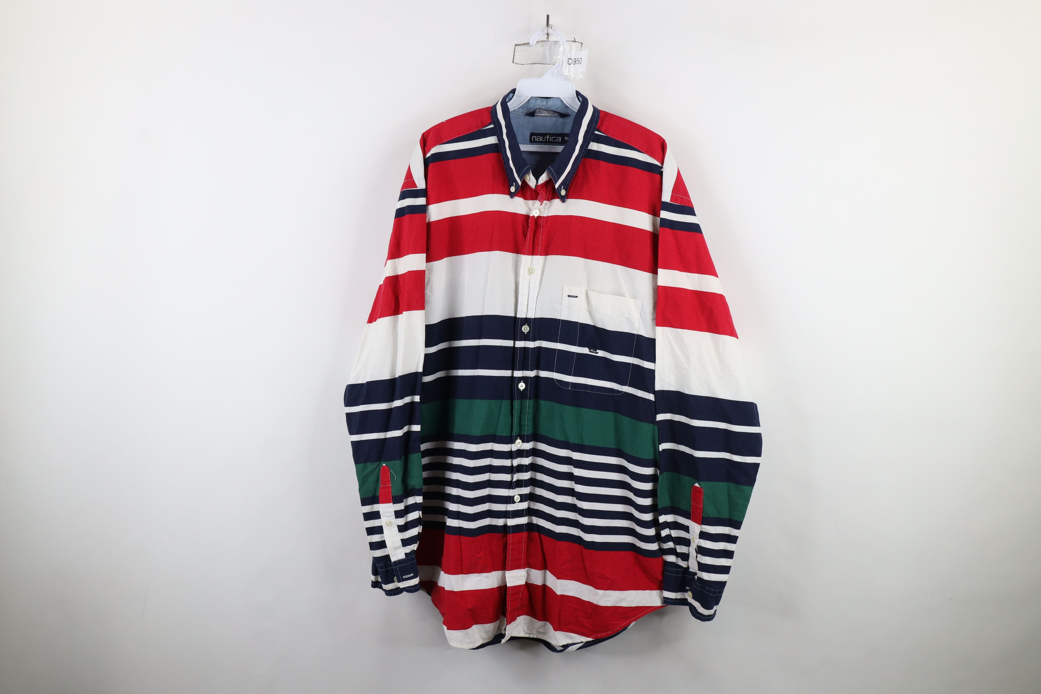Nautica × Vintage Vintage 90s Nautica Block Collared Button Down Shirt Cotton Size US XL / EU 56 / 4 - 1 Thumbnail
