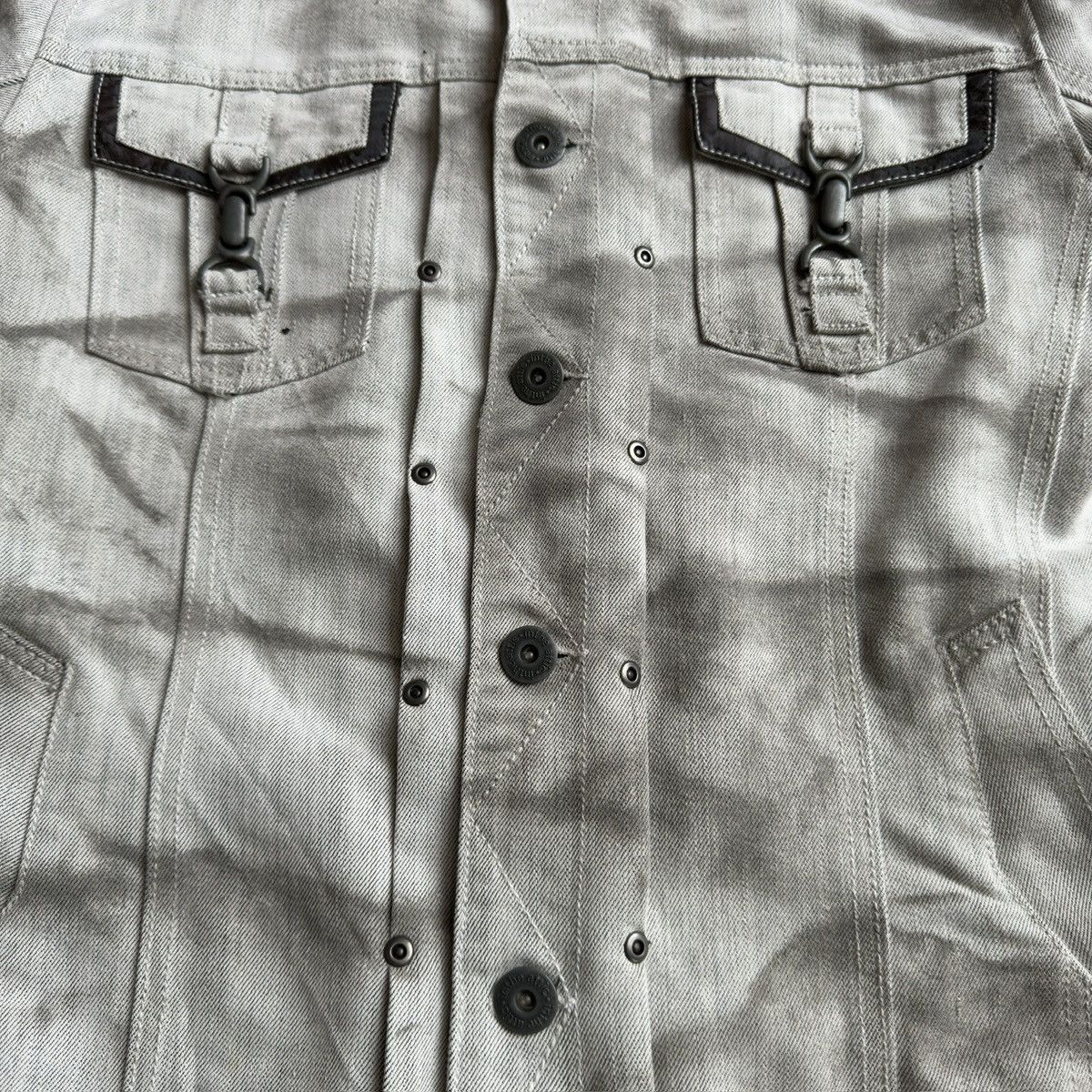 In The Attic 2000s Hybrid Layer Hooded Marble Wash Denim Trucker Jacket Size US M / EU 48-50 / 2 - 5 Thumbnail