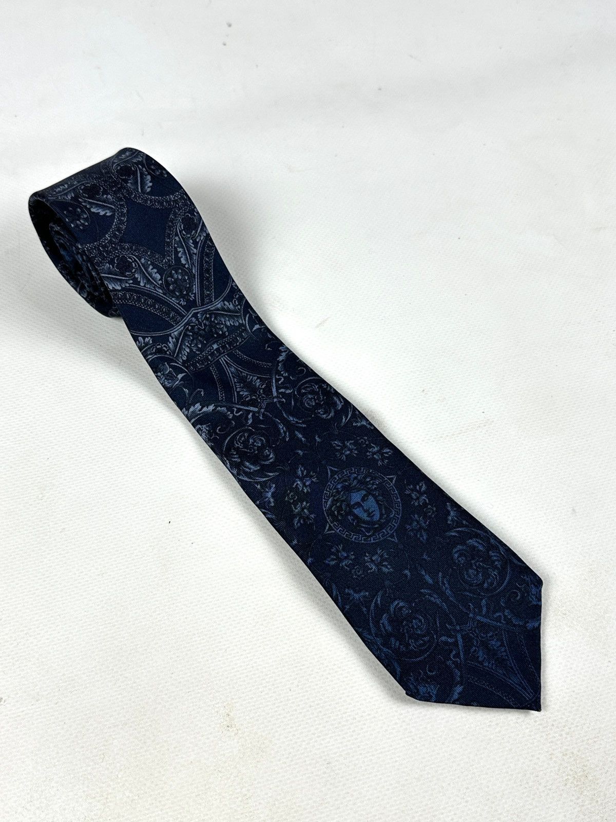 Versace Medusa Head Silk Navy Blue Tie