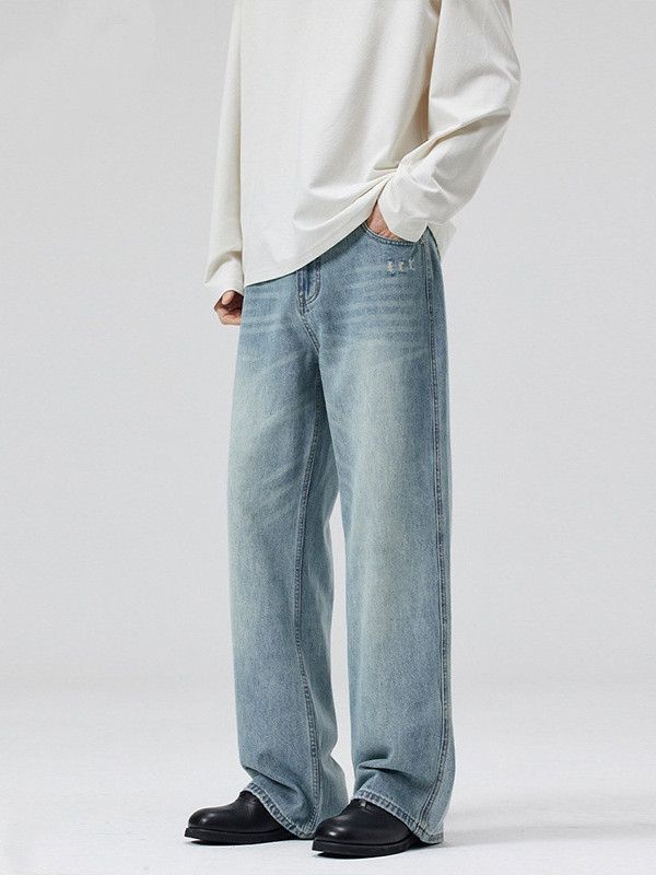 Japanese Brand Men's washed high-street straight light blue jeans Size US 32 / EU 48 - 2 Thumbnail