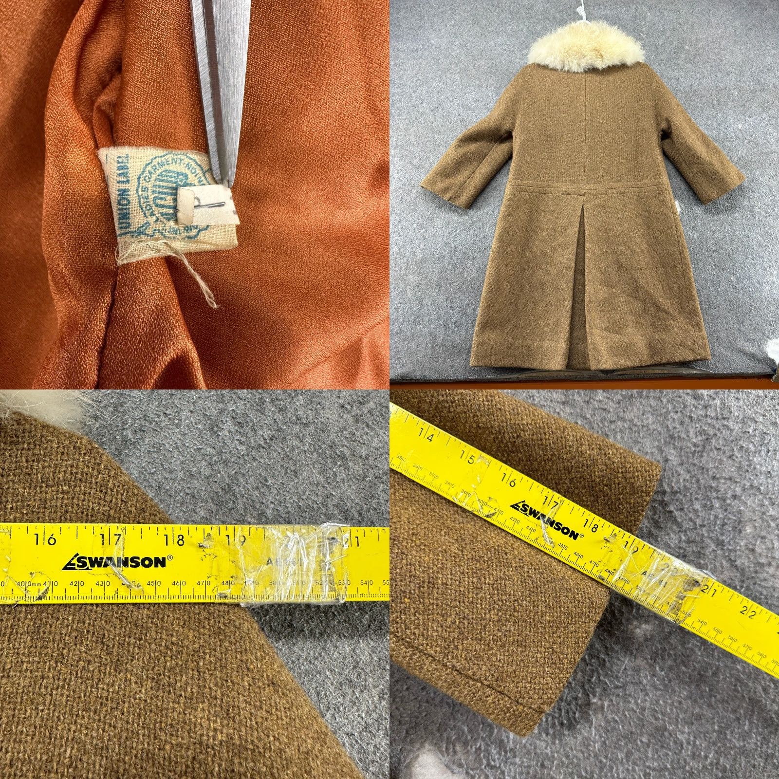 Vintage VINTAGE Union Label Wool Coat Womens M Brown Long Overcoat Faux Fur Double Breasted 50s 60s Coat Women Mens? Size M / US 6-8 / IT 42-44 - 8 Thumbnail