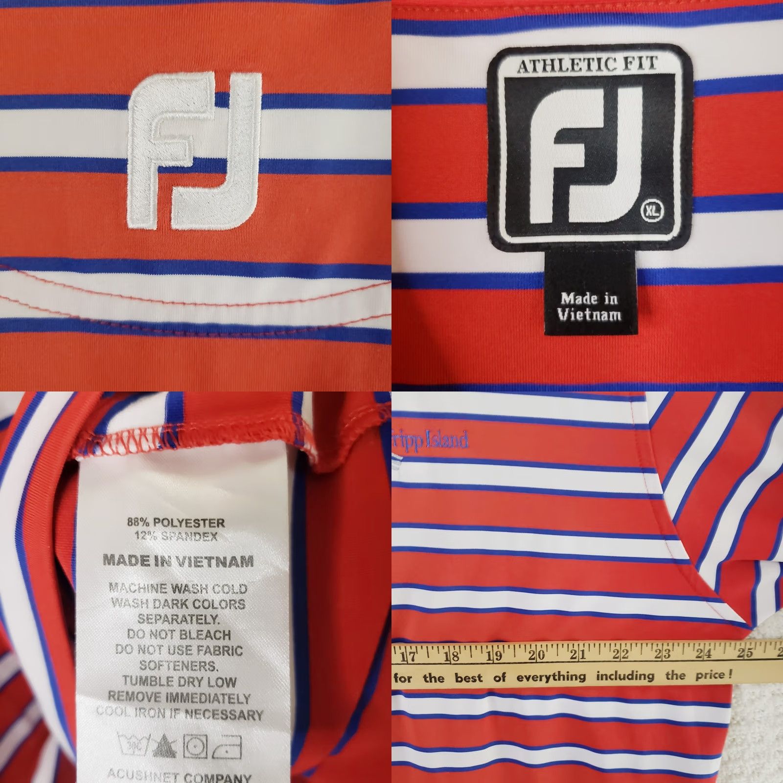 Footjoy FootJoy Polo Shirt Mens XL Multicolor Striped Golf Performance SS Fripp Island Logo Size US XL / EU 56 / 4 - 9 Thumbnail