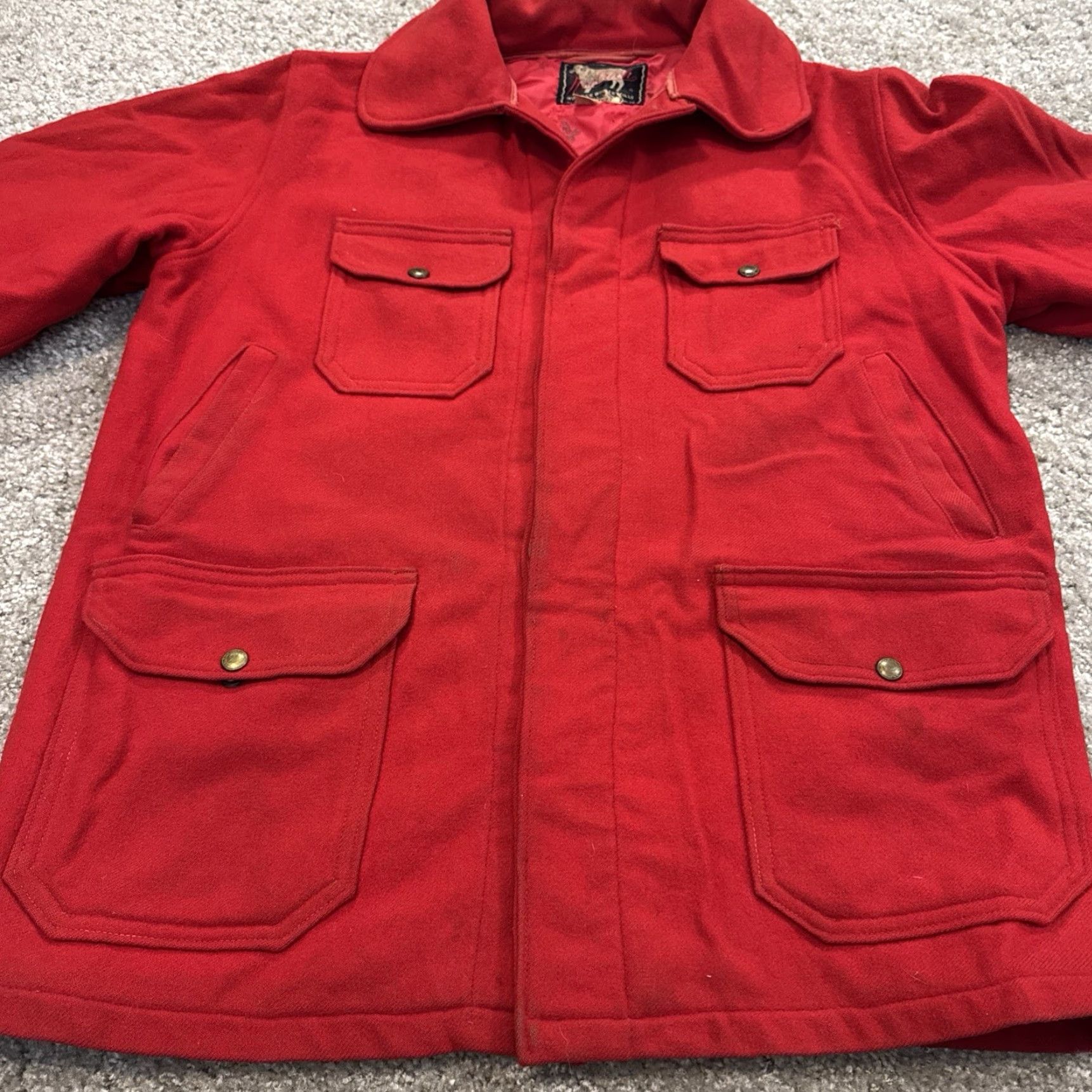 Vintage VINTAGE Woolrich Red Wool Button Front Barn Chore Jacket Coat Bird Lining XL Men Overcoat Button Front Red Bird Lined Woolrich Jacket Coat Mens Size US XL / EU 56 / 4 - 6 Thumbnail