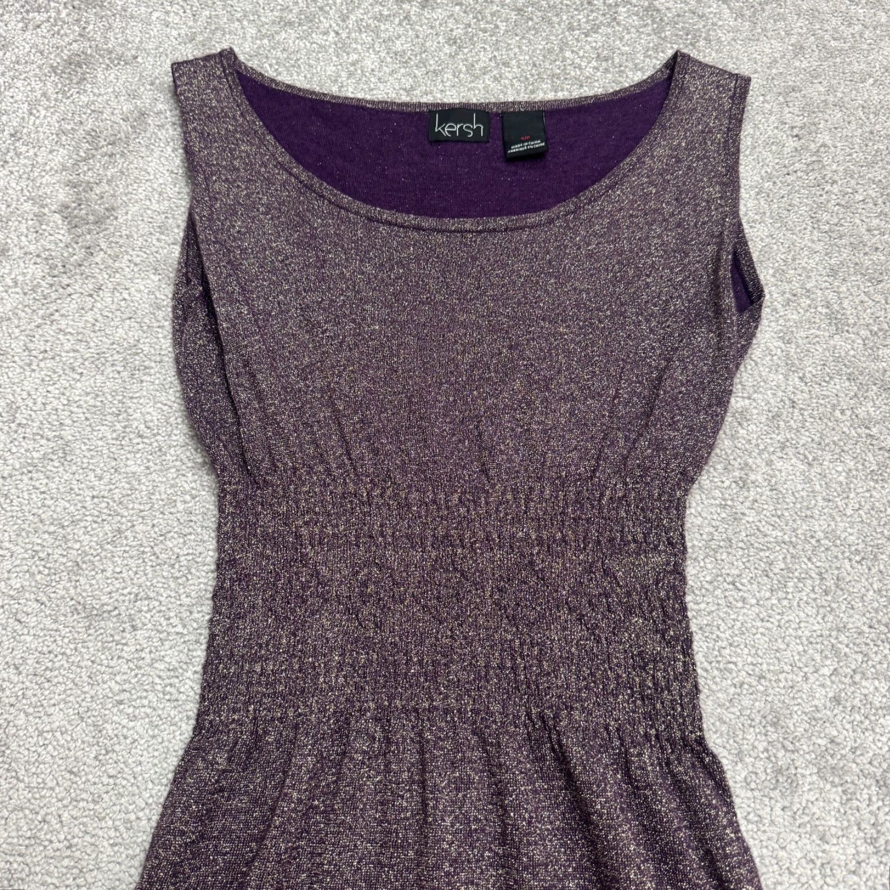 Vintage Kersh Purple Kersh Gold Metallic Sparkle Knit Smocked Waist A-Line Dress Womens Small Purple Size S / US 4 / IT 40 - 5 Thumbnail