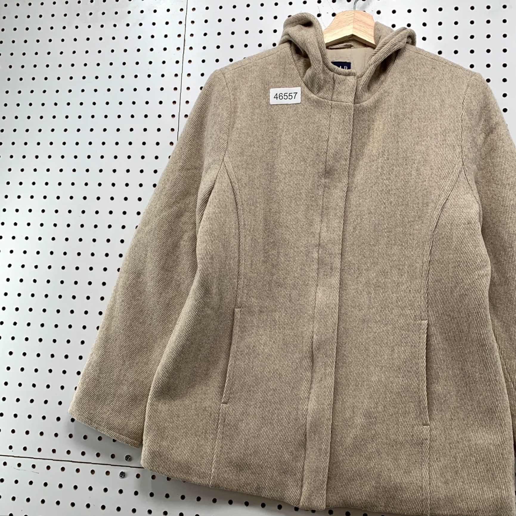 Gap VINTAGE Gap Wool Jacket Womens Large Oatmeal Beige Hooded Lined Insulated Y2K Jacket Size L / US 10 / IT 46 - 4 Thumbnail
