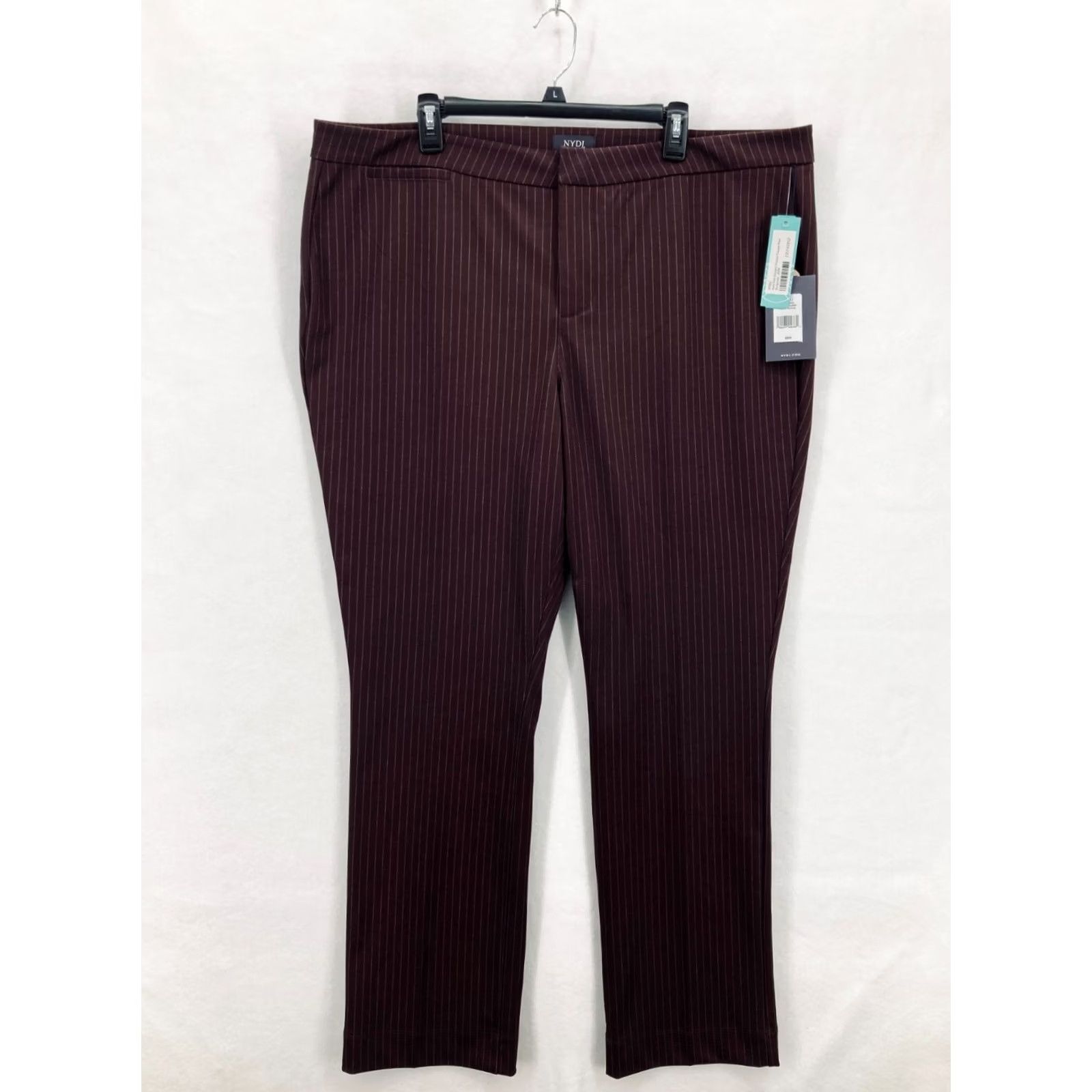 NYDJ NYDJ Aaro Slim Straight Pants Women's Plus 20W Burgundy Red Striped Chino Size 42" / US 20 - 2 Thumbnail