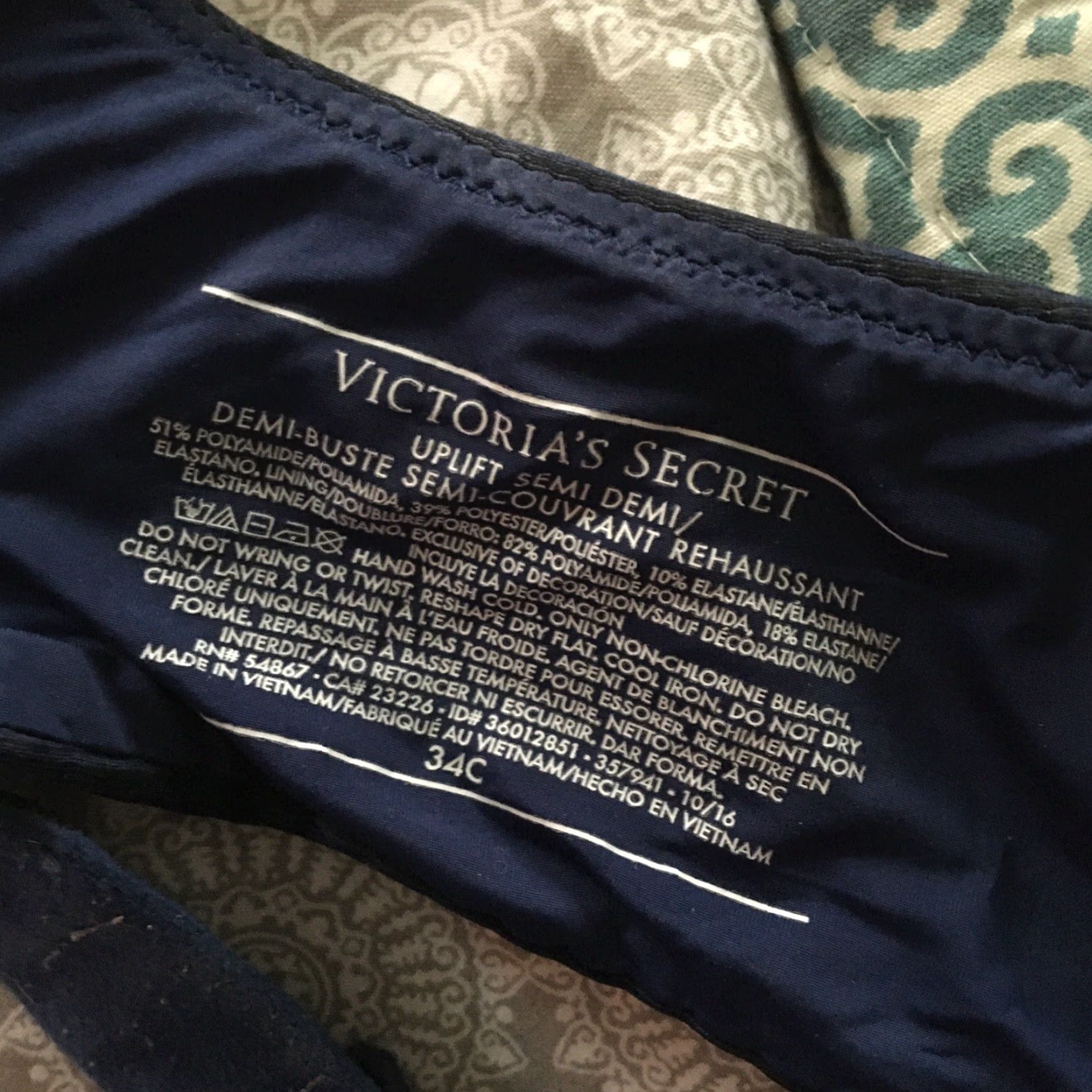 Victoria's Secret Victoria’s Secret Uplift Semi Demi Bra 34C Navy Blue Heathered Satin Underwired Push Up Band 34 C Womens Size ONE SIZE - 5 Thumbnail