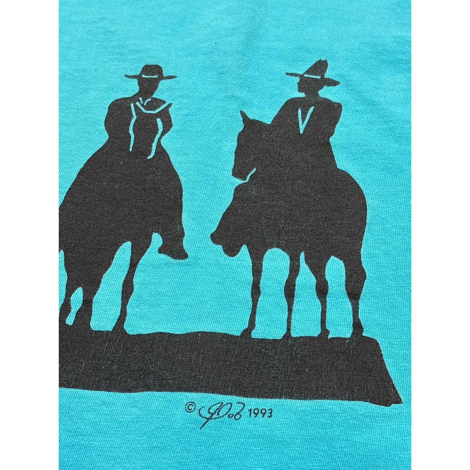 Hanes Vintage 1993 Cowboy Posse on horses Western teal 2XL shirt Size US XXL / EU 58 / 5 - 3 Thumbnail
