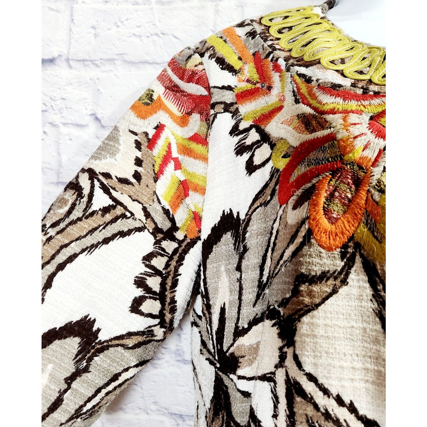 Other VTG Chico's Tan Orange Floral Hook & Eye Blazer 3 XL Lined Size XL / US 12-14 / IT 48-50 - 3 Thumbnail