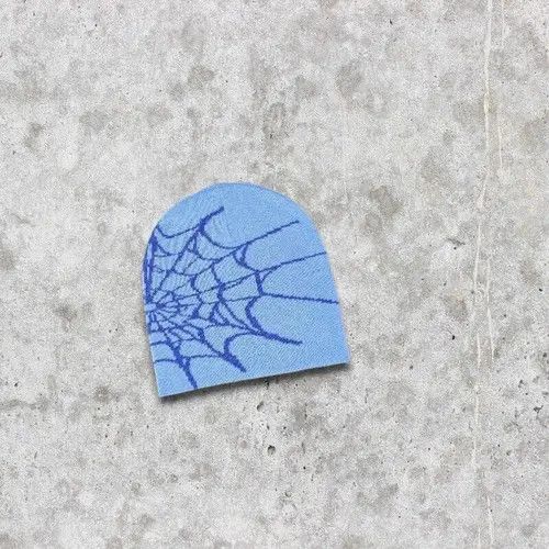 image of Vintage Spider Web Beanie Hat Y2K in Bleu, Men's