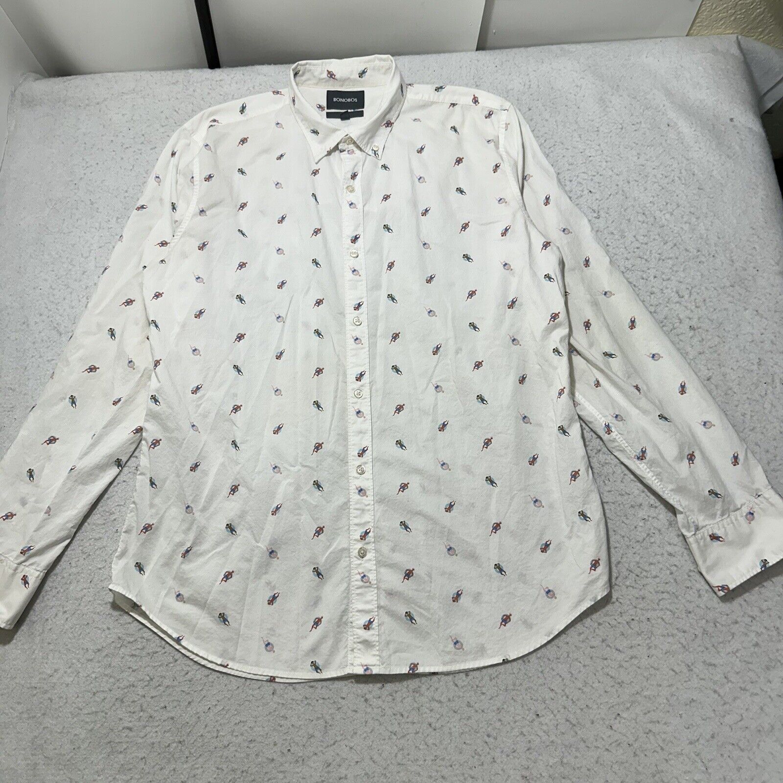 Bonobos Bonobos XL Long Button Down Dress Shirt Swimmer Pattern Size US XL / EU 56 / 4 - 1 Thumbnail