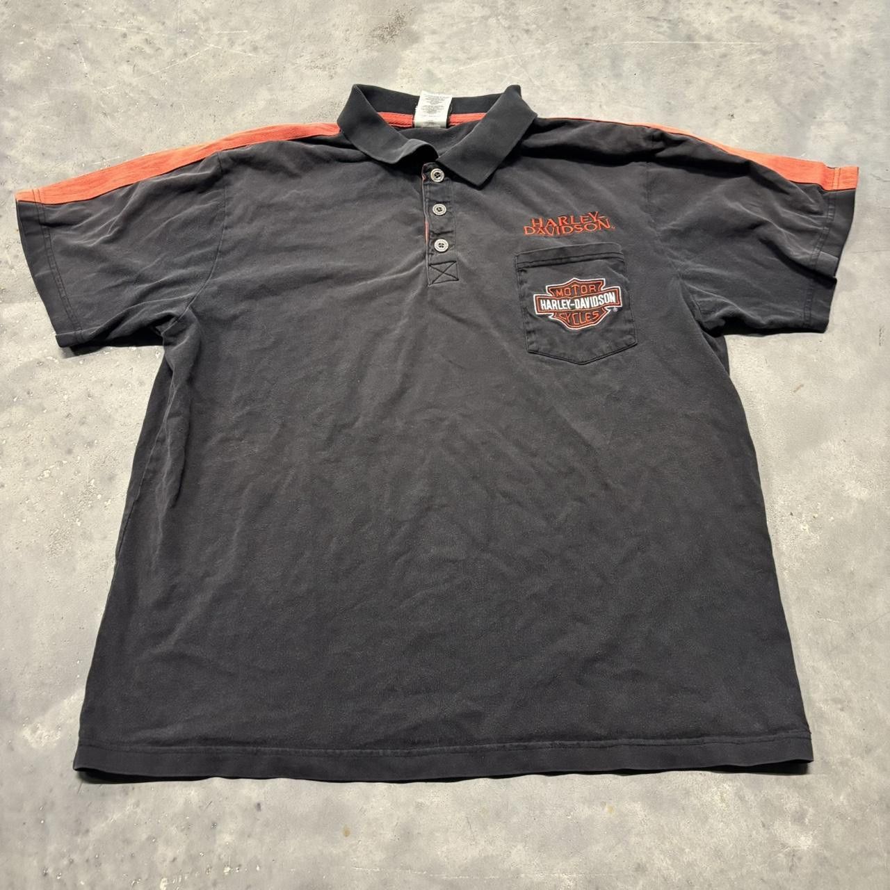 Harley Davidson × Vintage Crazy Vintage Y2K/2000s Faded Black Harley Davidson Polo Shirt! Size US L / EU 52-54 / 3 - 1 Thumbnail