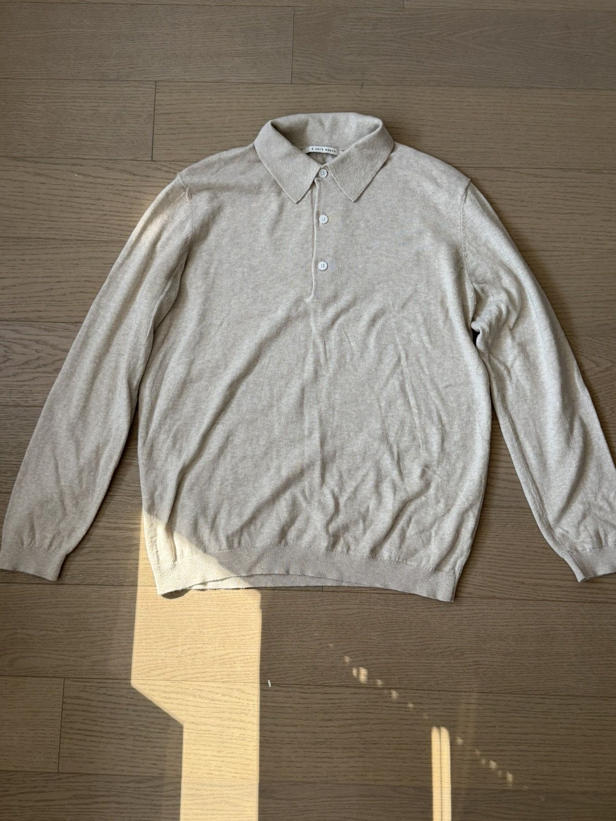 A Day's March Tan Knit Long Sleeve Cotton Polo Size US M / EU 48-50 / 2 - 1 Thumbnail