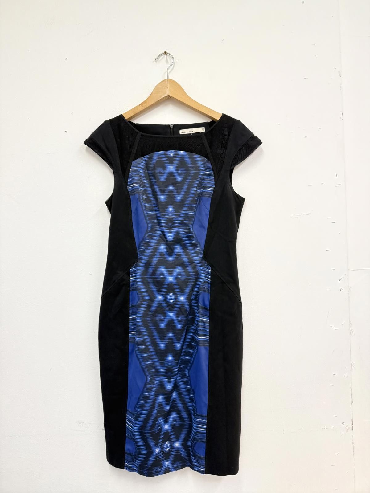 Other Karen Millen Black and Blue Patterned Bodycon Dress UK 14 Size L / US 10 / IT 46 - 1 Thumbnail