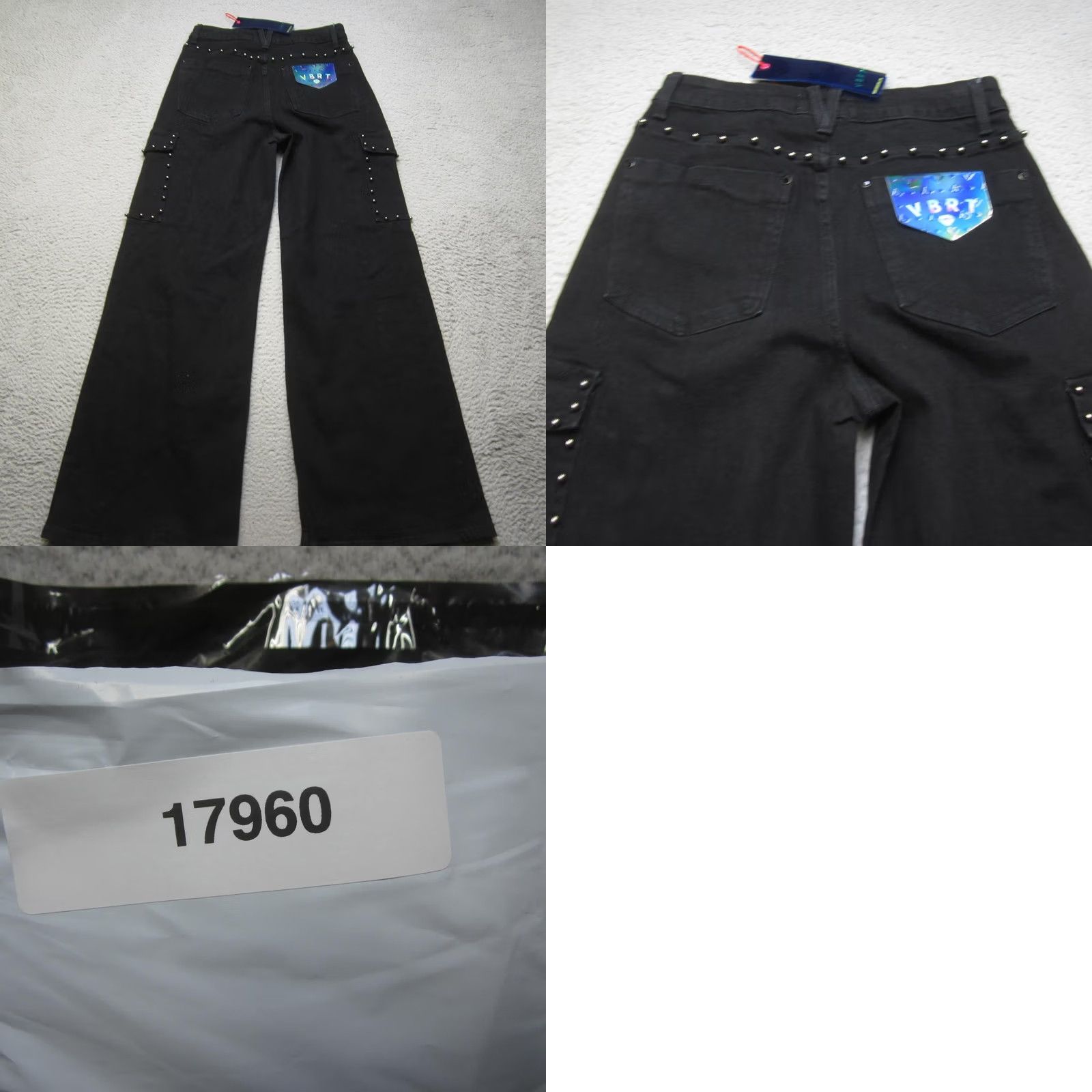 Vintage VINTAGE VBRT Vibrant Miu Cargo Jeans Womens 11 Black Studded Wide Leg High Rise Denim Size 32" / US 10 / IT 46 - 9 Thumbnail