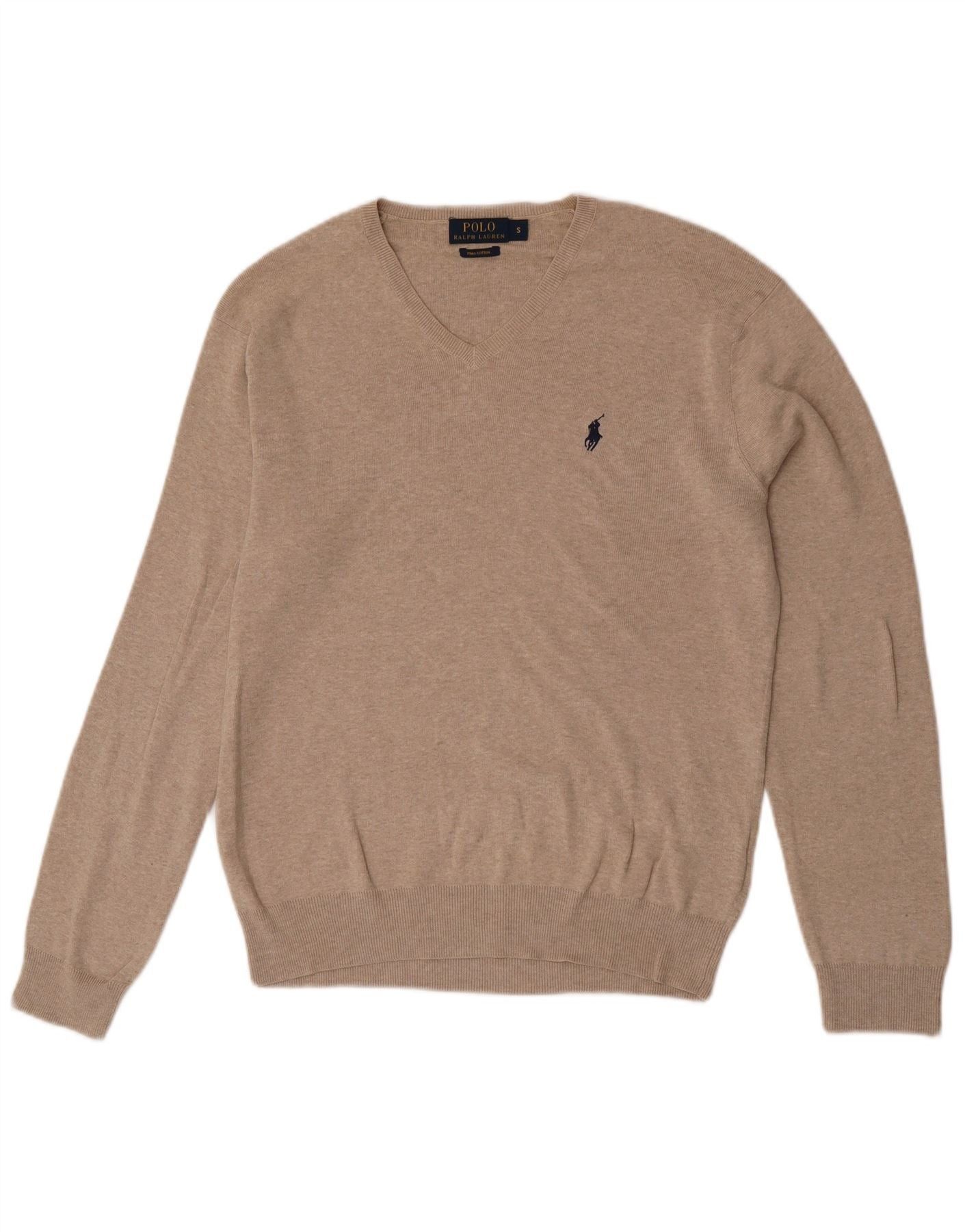 Polo Ralph Lauren Mens Regular Fit V-Neck Jumper Sweater Small Beige Cotton Size US L / EU 52-54 / 3 - 1 Thumbnail