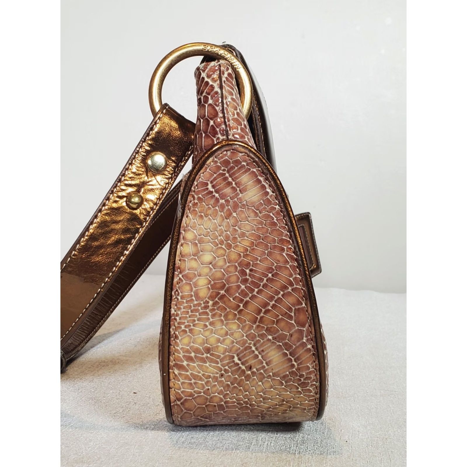 BRAHMIN VINTAGE Brahmin Simone Patent Python Wide Shoulder Bag Bronze Gold 814291BZ Dillard's Womens Bag 7 15 in Snake Rare Size ONE SIZE - 6 Thumbnail