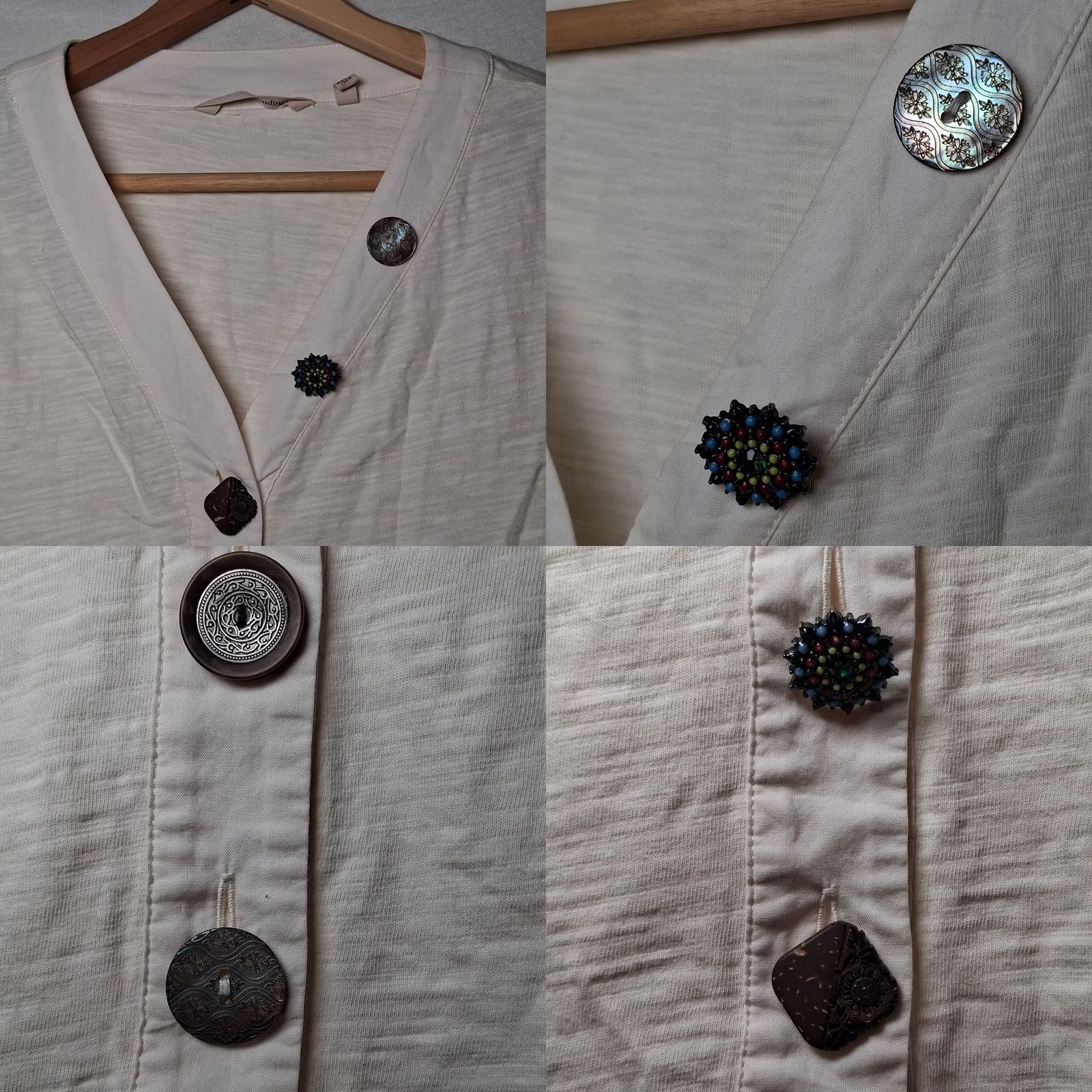 Soft Surroundings Soft Surroundings Shirt Small Ivory Button-Up Tunic S Womens Bohemian Artsy V-Neck Knit Cotton Long Sleeve Casual Size S / US 4 / IT 40 - 9 Thumbnail
