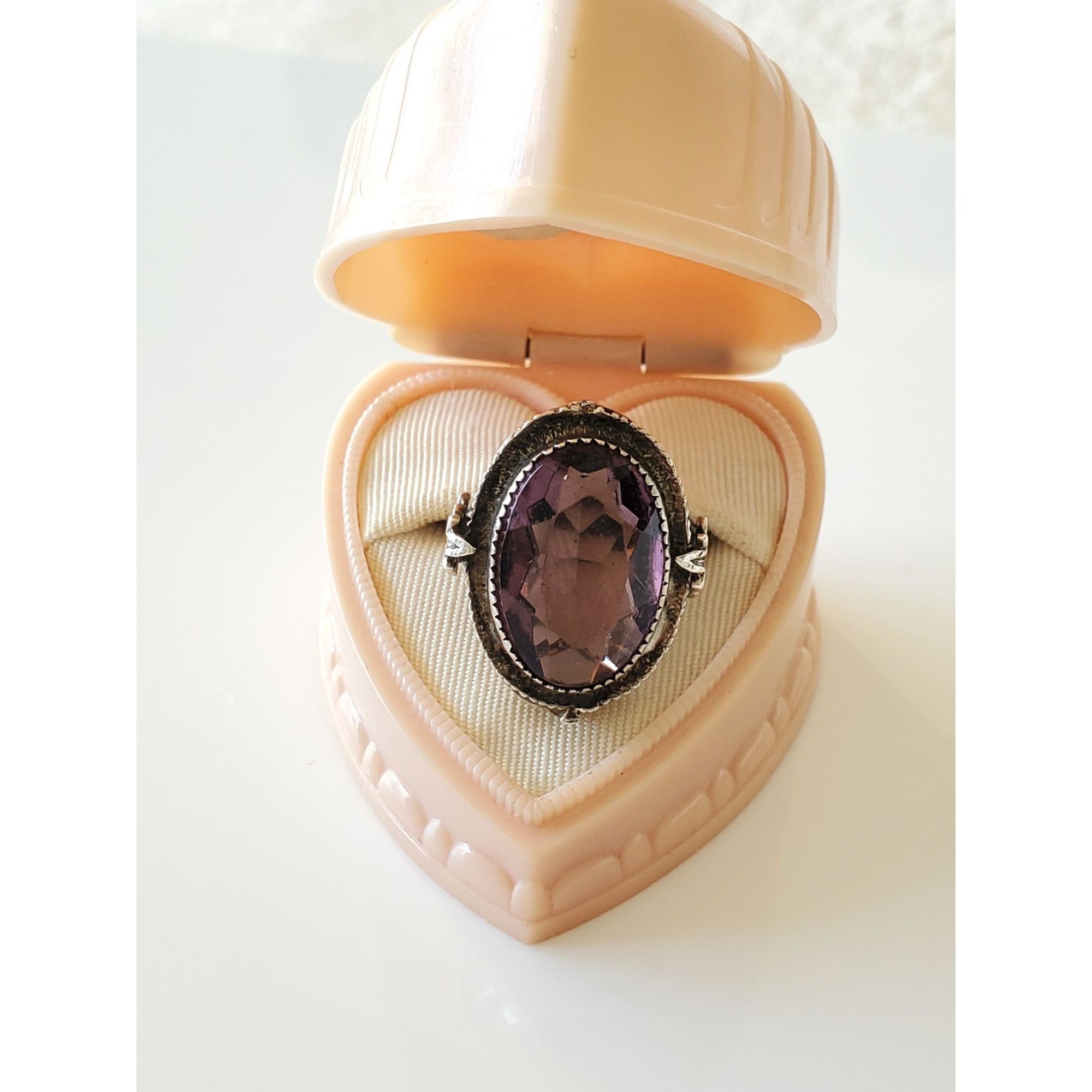 Vintage Vintage Art Deco Sterling Silver Amethyst Filigree Ring Size ONE SIZE - 1 Thumbnail