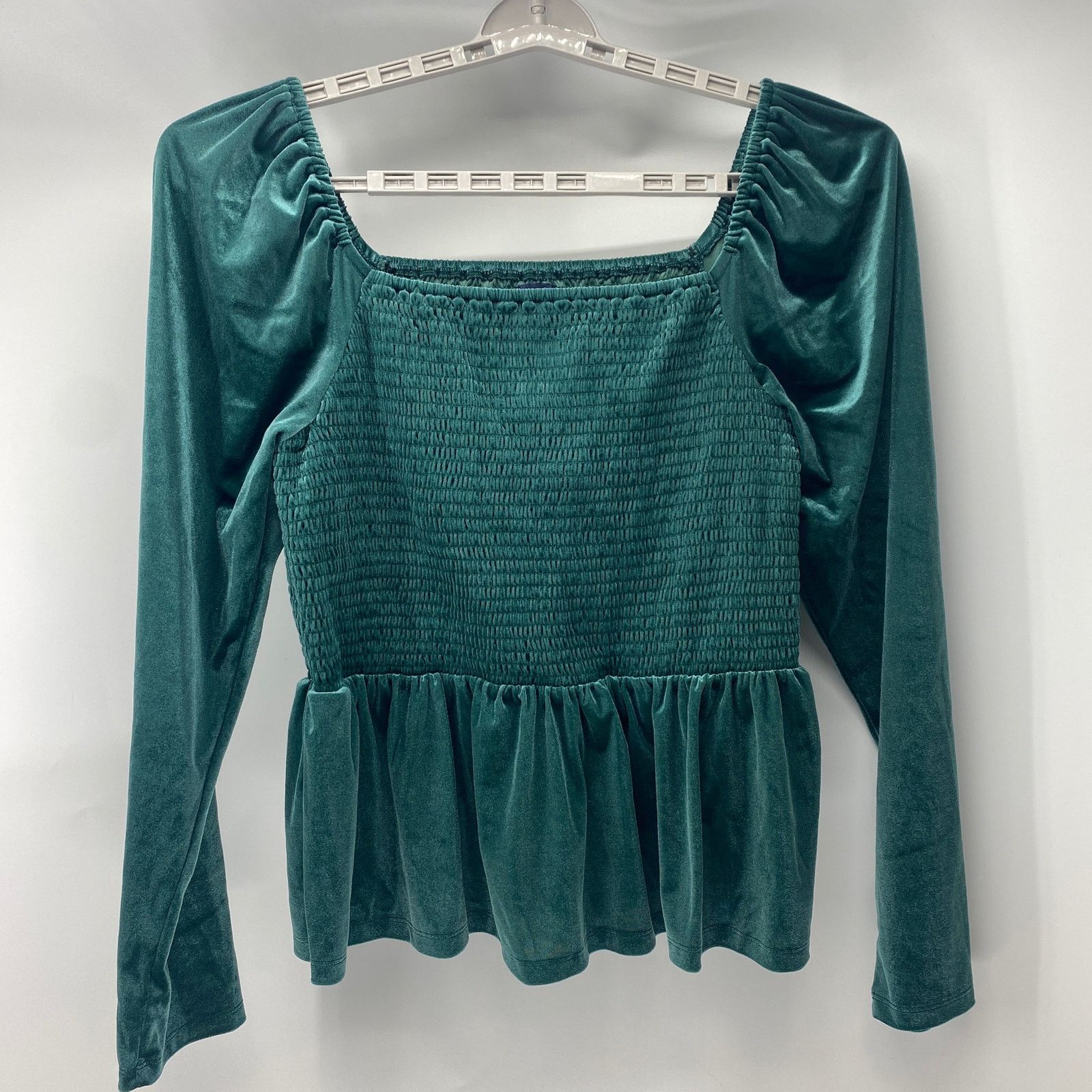 Gap GAP Long Sleeve Velvet Smocked Peplum Top Green sz XLT Size XL / US 12-14 / IT 48-50 - 1 Thumbnail