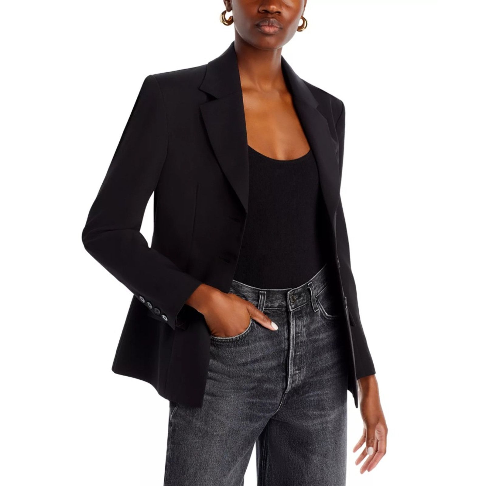 The Unbranded Brand FORE Women Black Classic 3 Button Formal Suit Blazer Size L Size L / US 10 / IT 46 - 2 Thumbnail