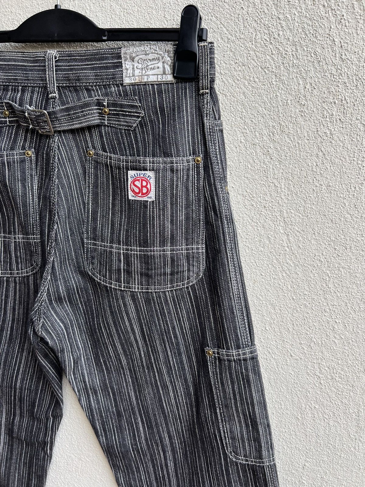 Pherrow's STORMY BLUE Japan Buckle Back Striped Carpenter Denim Jeans Size US 30 / EU 46 - 17 Thumbnail