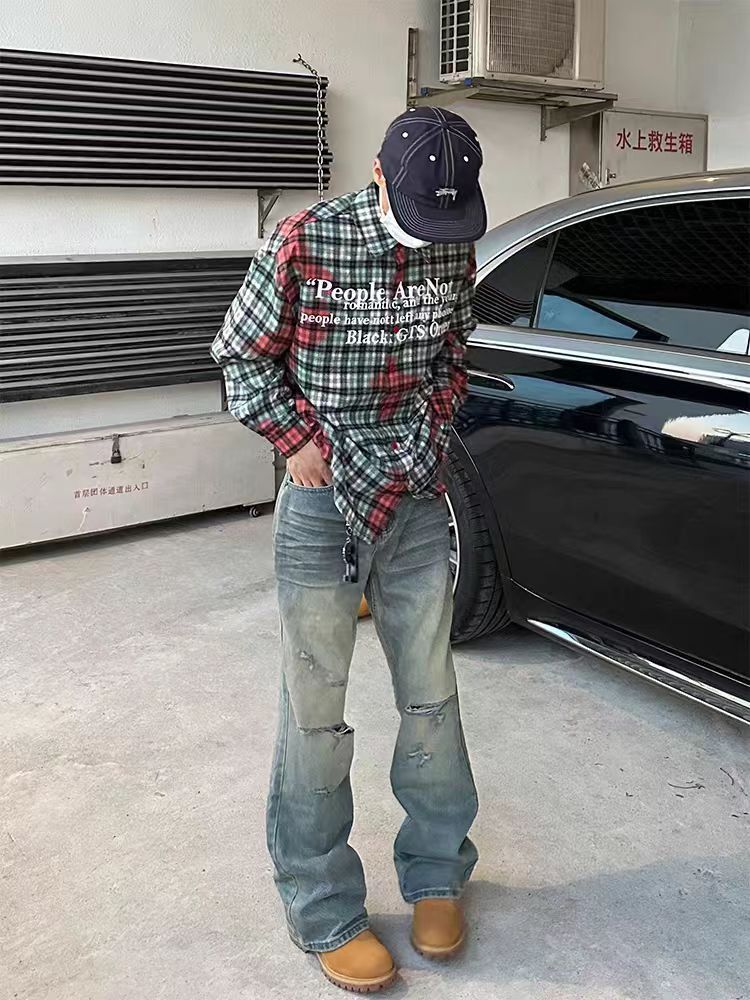 Designer × Jean × Vintage Dirty Dye Washed Ripped Straight Leg Jeans Size US 34 / EU 50 - 2 Thumbnail