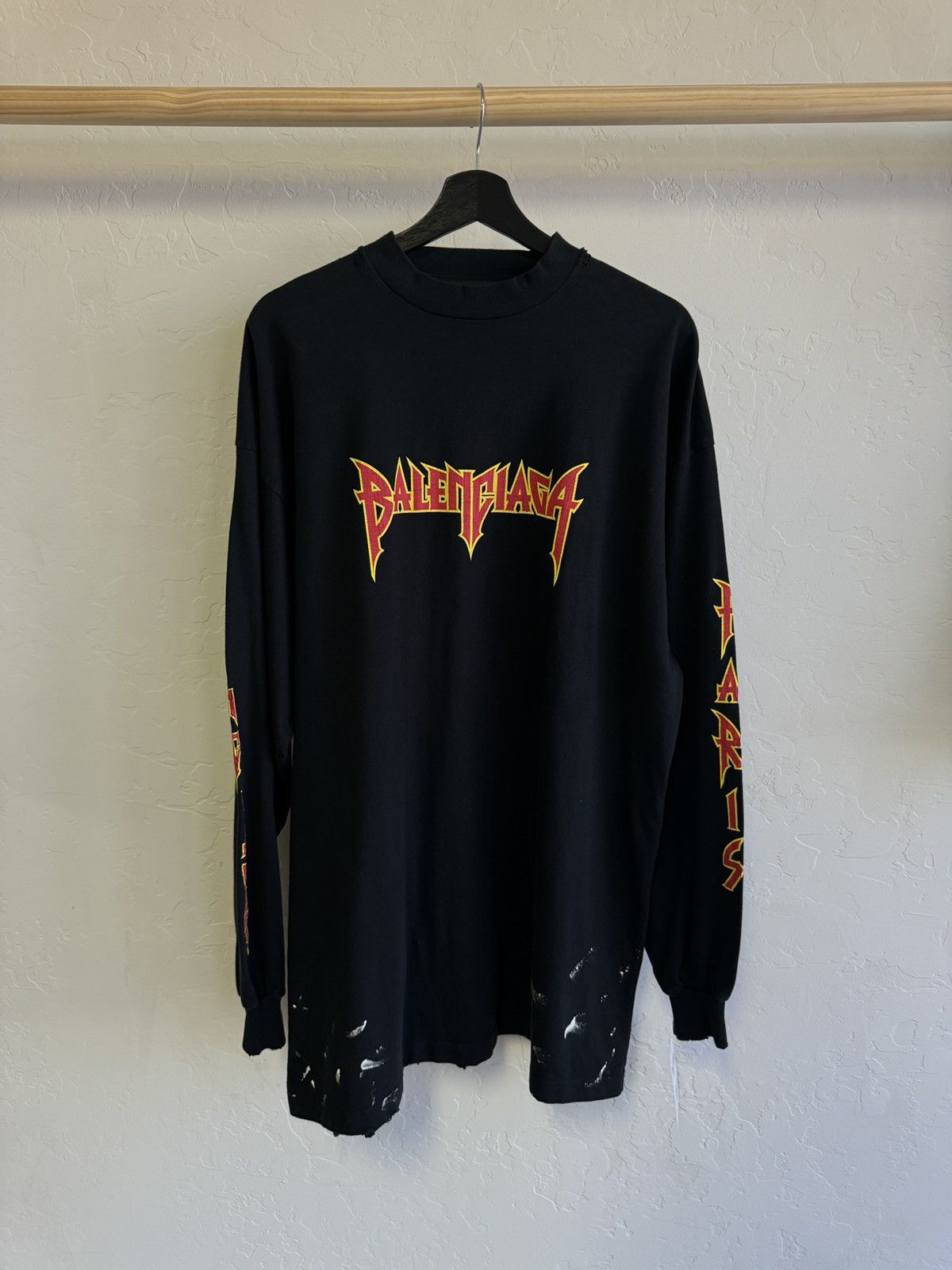 image of Balenciaga Metal Logo Long Sleeve in Black, Men's (Size Small)
