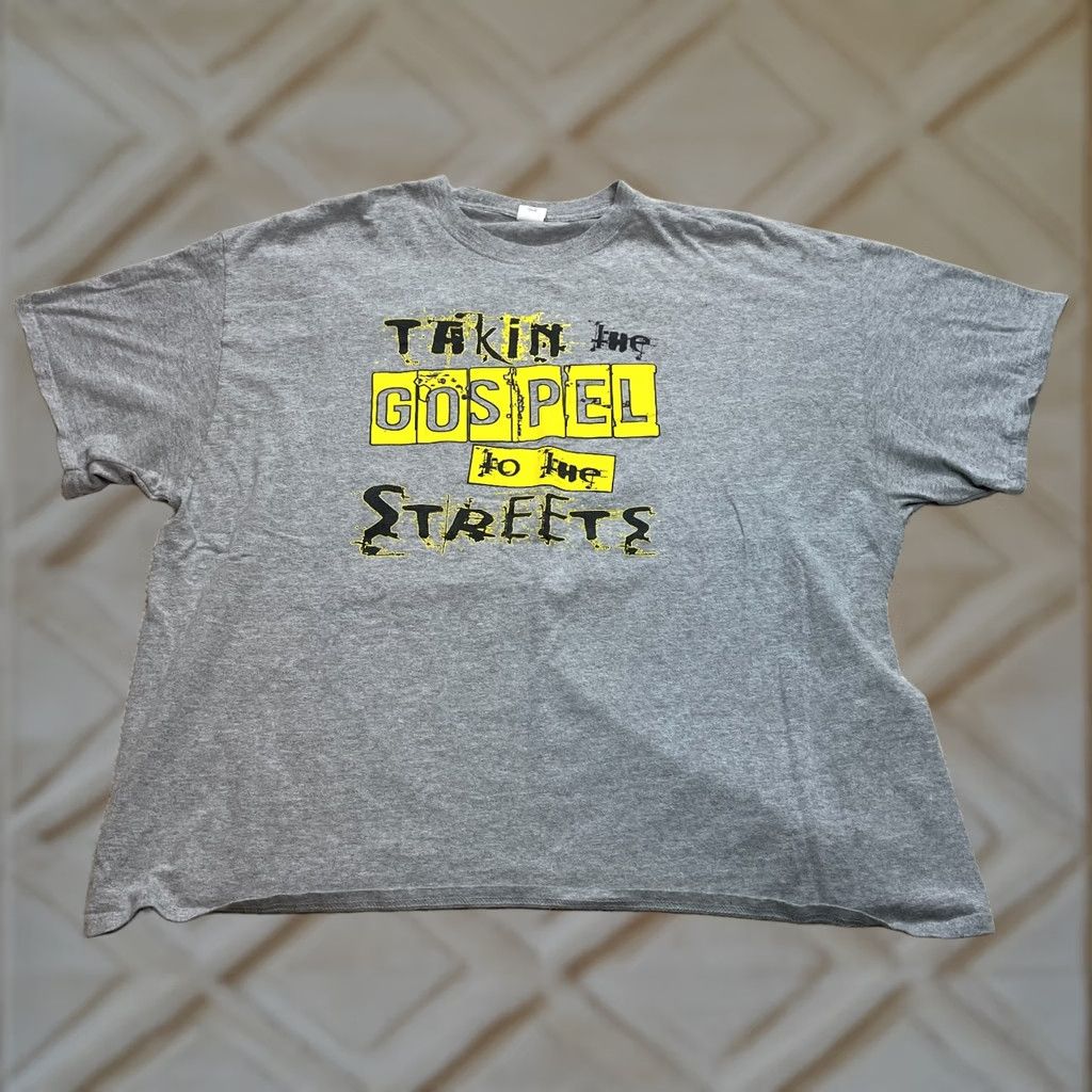 Gildan Gildan Heavy Cotton Shirt Mens 3XL Gray Talkin Gospel to the Streets Logo T-Shirt Short Sleeve Crew Neck Jersey Cotton Vintage No Size US XXL / EU 58 / 5 - 1 Thumbnail