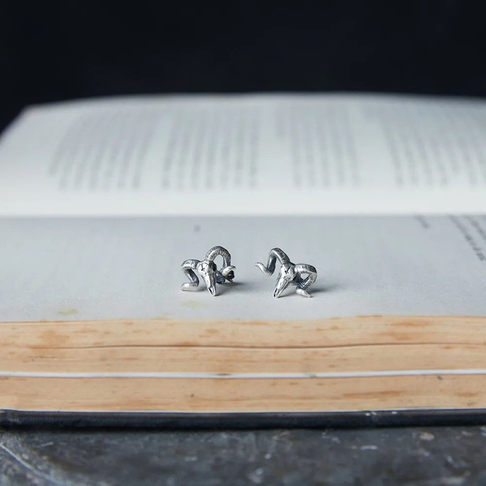 Jewelry Goat Skull Stud Earrings 925 Sterling Silver Jewelry Gift Size ONE SIZE - 3 Thumbnail