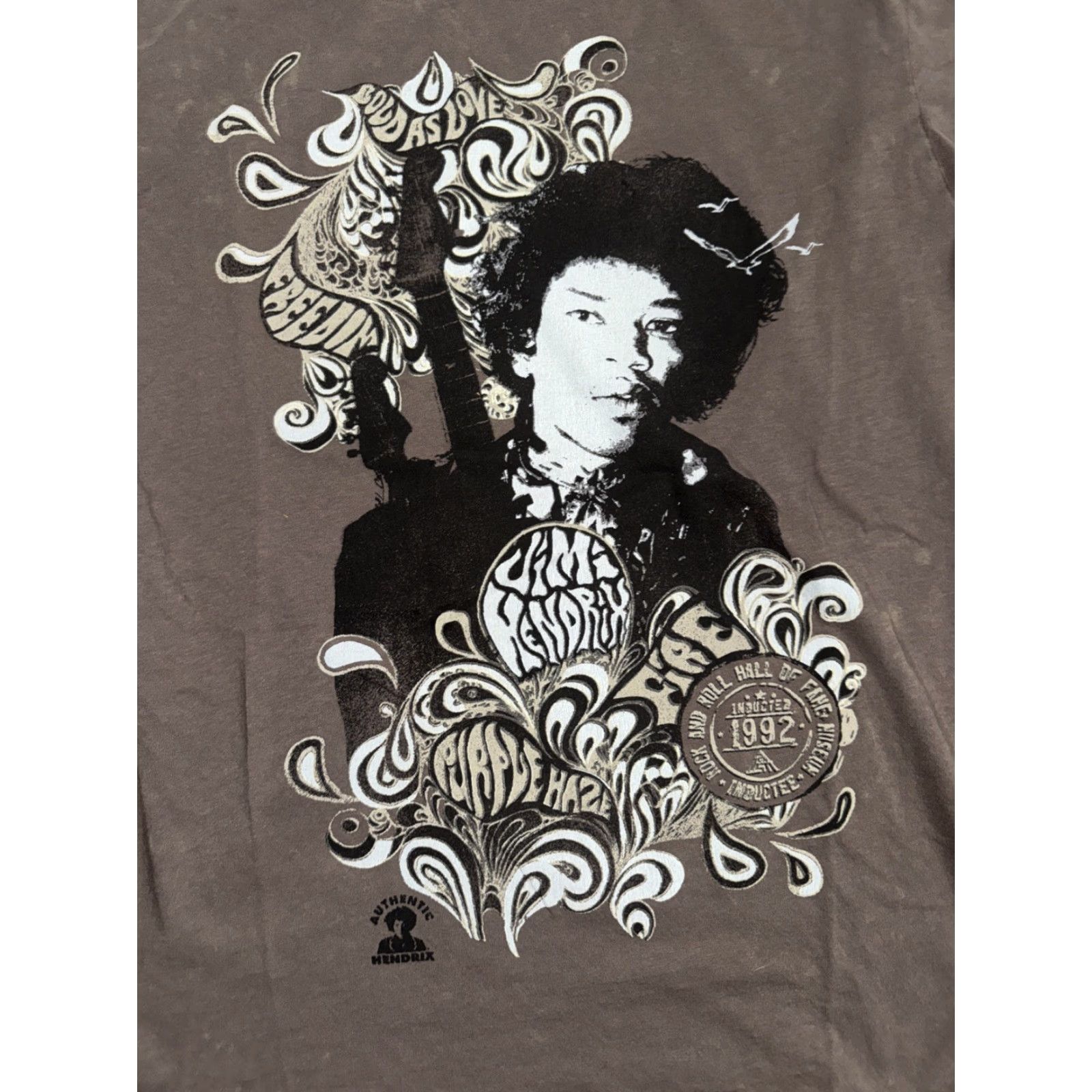 Vintage VINTAGE Rock And Roll Hall Of Fame Jimi Hendrix T-Shirt Taupe Brown Medium Mens Regular Crew Neck 80s 90s Y2K Grunge Rock, Hall Of Fame, Vintage Style Size US M / EU 48-50 / 2 - 2 Thumbnail
