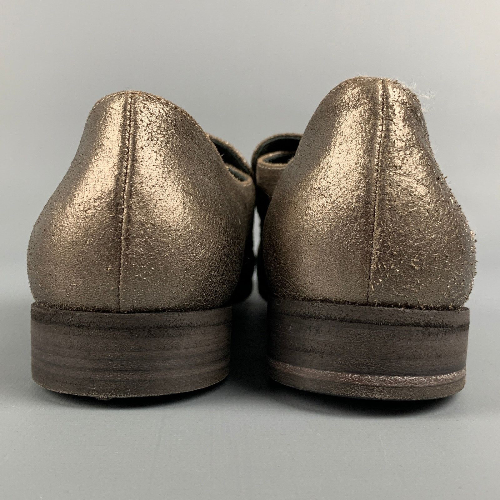 Brunello Cucinelli BRUNELLO CUCINELLI 7 Silver Leather Crackled Loafer Flats Size US 7 / IT 37 - 5 Thumbnail