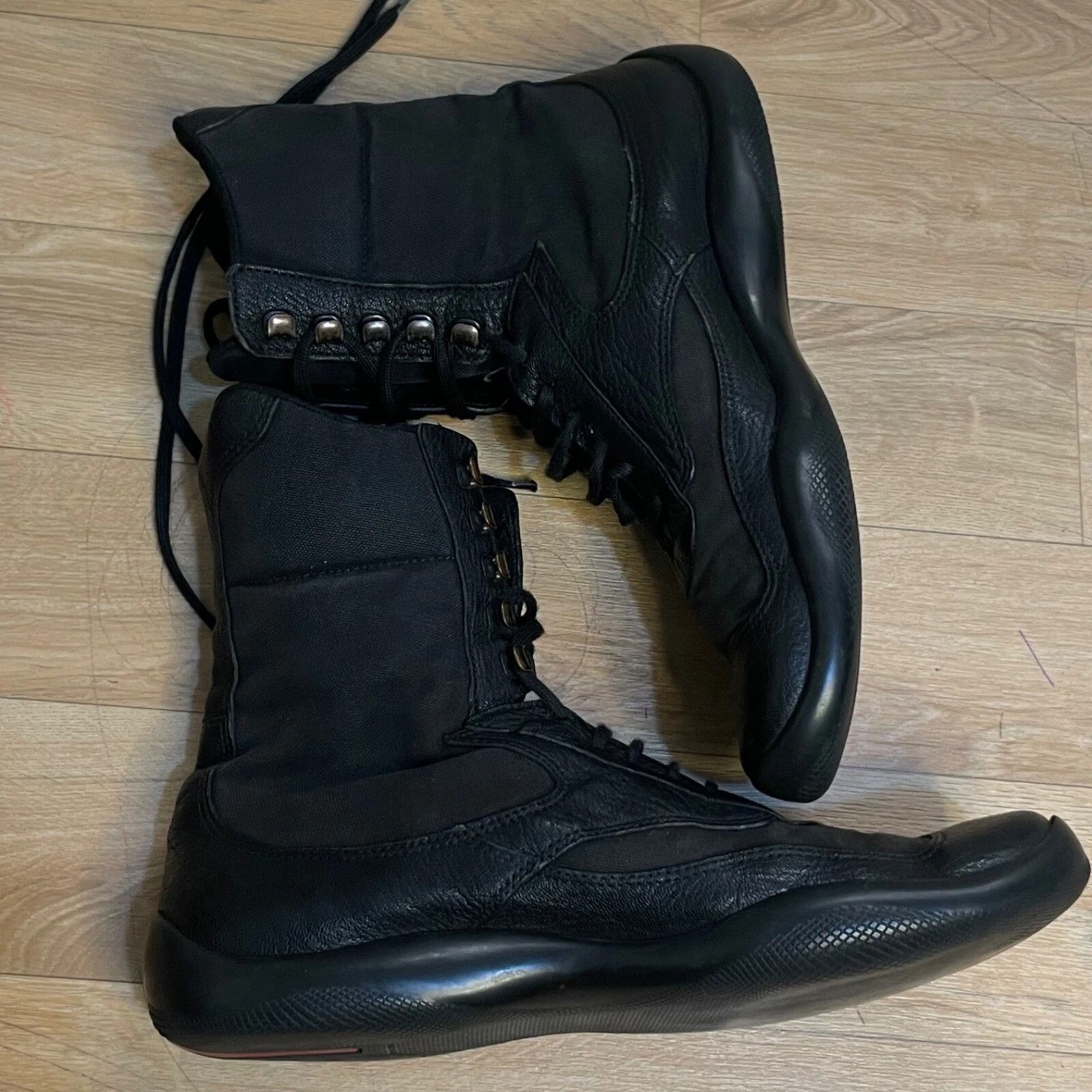 Prada PRADA BOXING Boots High Top Cup Motorcycle black leather Size US 12 / EU 45 - 11 Thumbnail