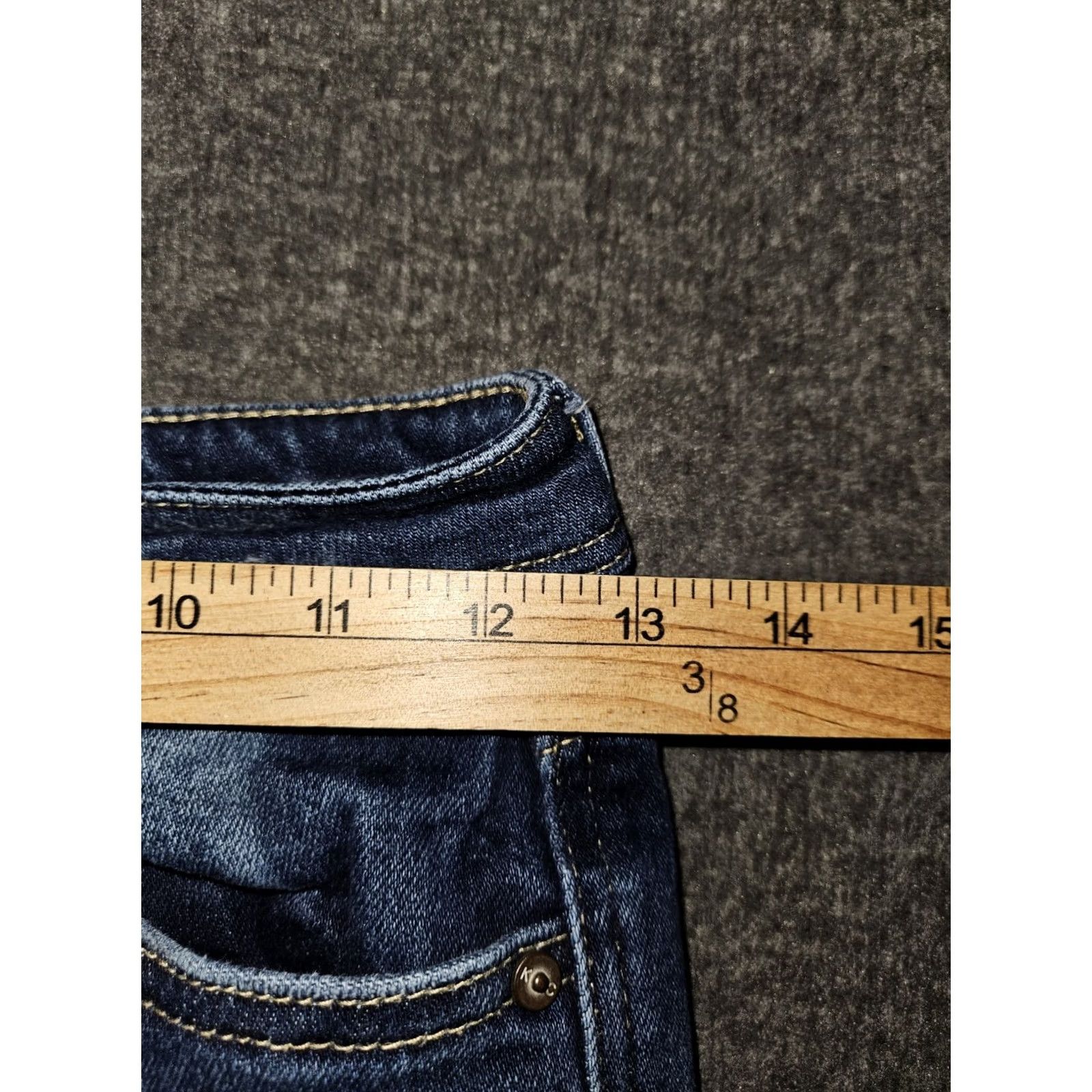 Vintage Kancan Bootcut Jeans Juniors 25 Blue Mid Rise Stretch Preppy Retro Regular Distressed Pockets Button Fly Zipper Denim 29.5 Inseam Womens Size 42" / US 20 - 4 Thumbnail