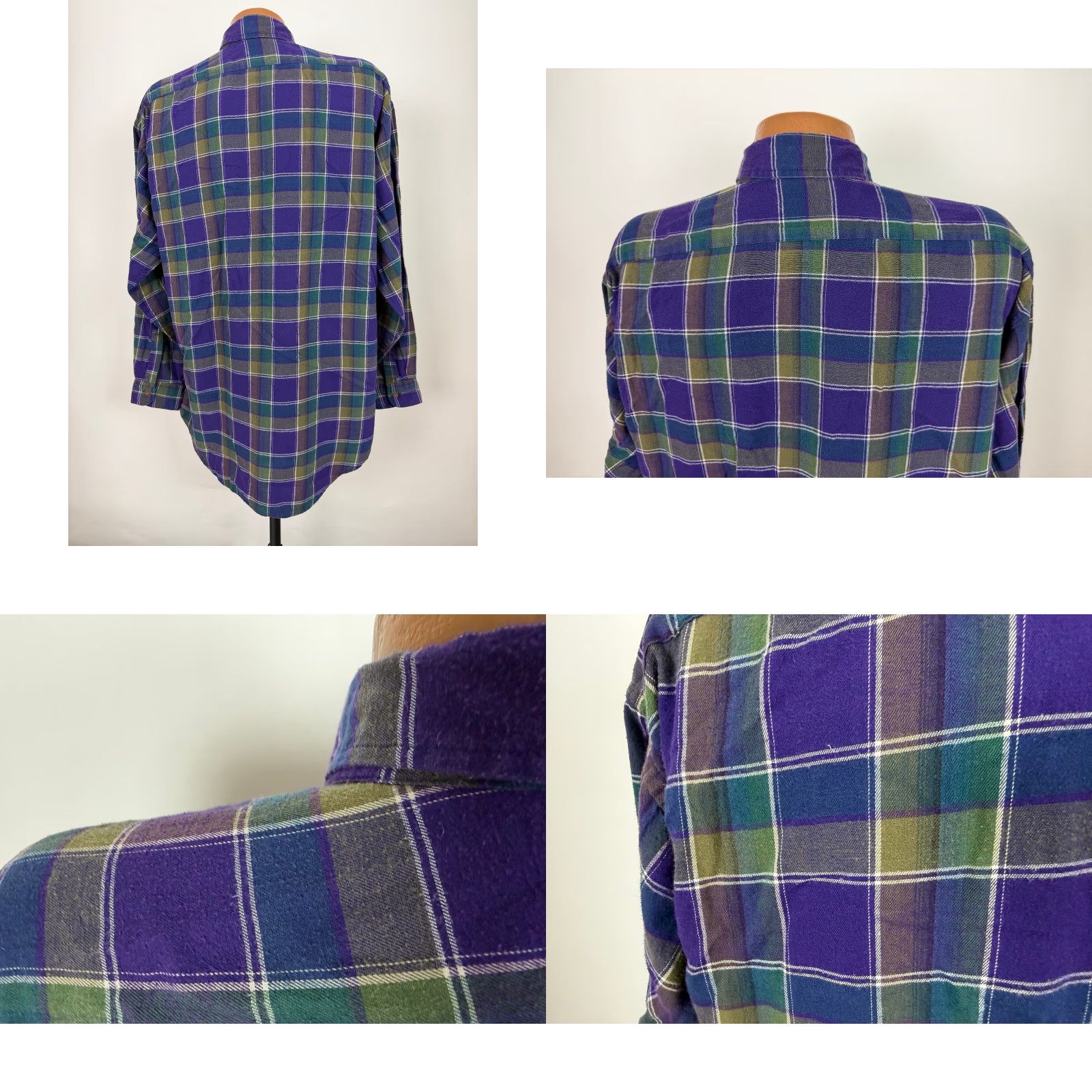 Arrow VINTAGE Arrow Shirt Men L Purple 90s Plaid Outdoors Travel USA Made Chevella Button-Up Long Sleeve Collar-Down Pockets Cotton Polyester Size US L / EU 52-54 / 3 - 8 Thumbnail