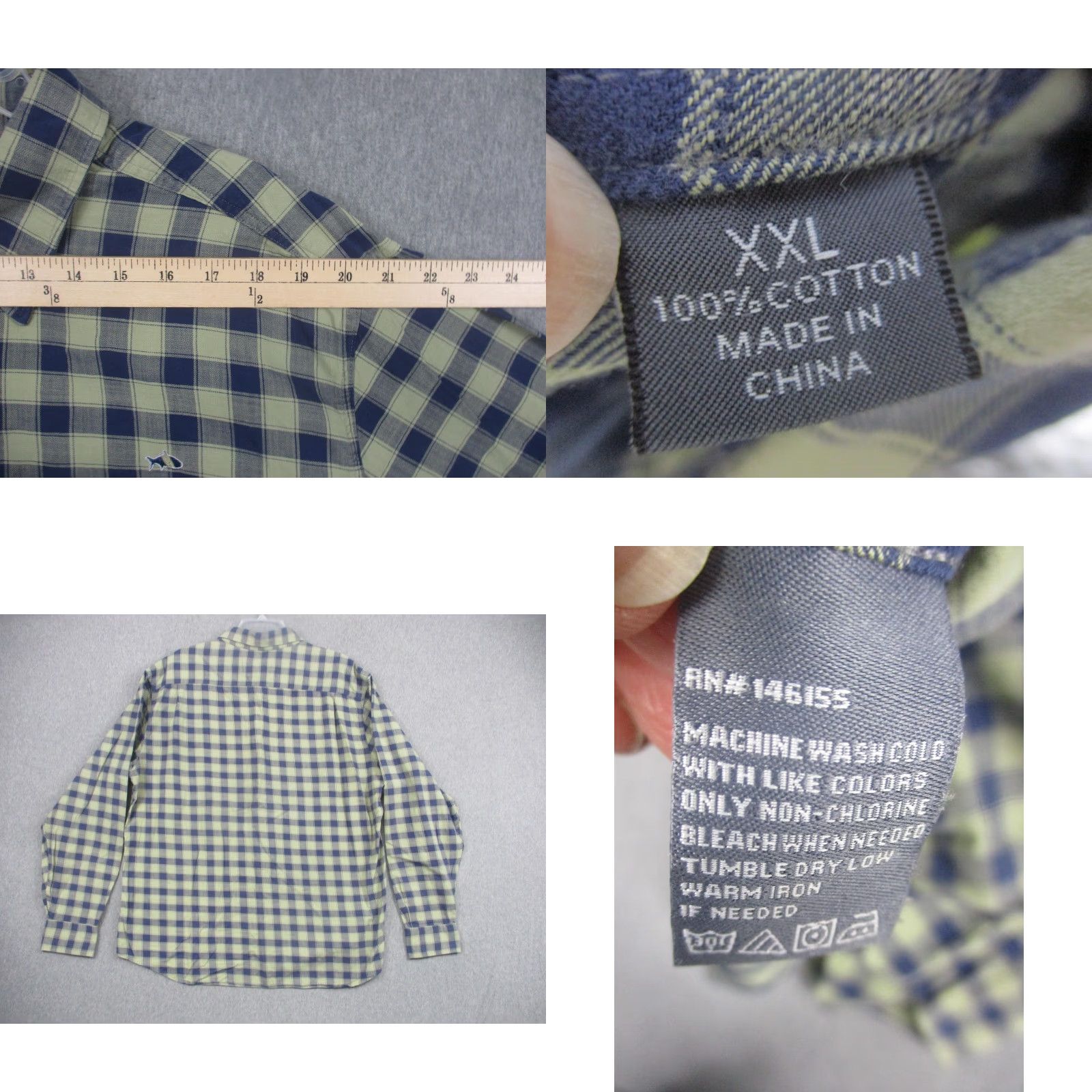 Vintage Fish Hippie Shirt Mens 2XL Blue Check Twill Rumfront Collection Long Sleeve Button-Up Casual with Pocket Embroidered Fish Logo Size US XXL / EU 58 / 5 - 8 Thumbnail