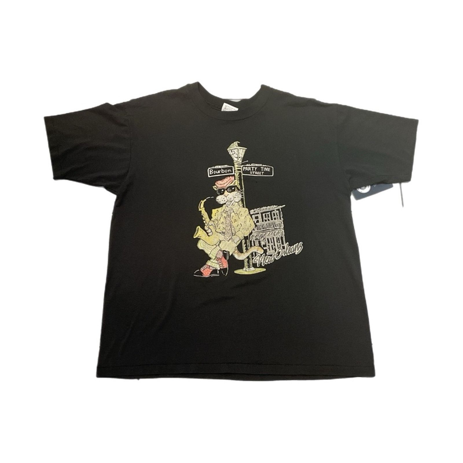 Hanes Vintage 80s New Orleans Mardi Gras Bourbon St Cat T-Shirt Size US XL / EU 56 / 4 - 1 Thumbnail