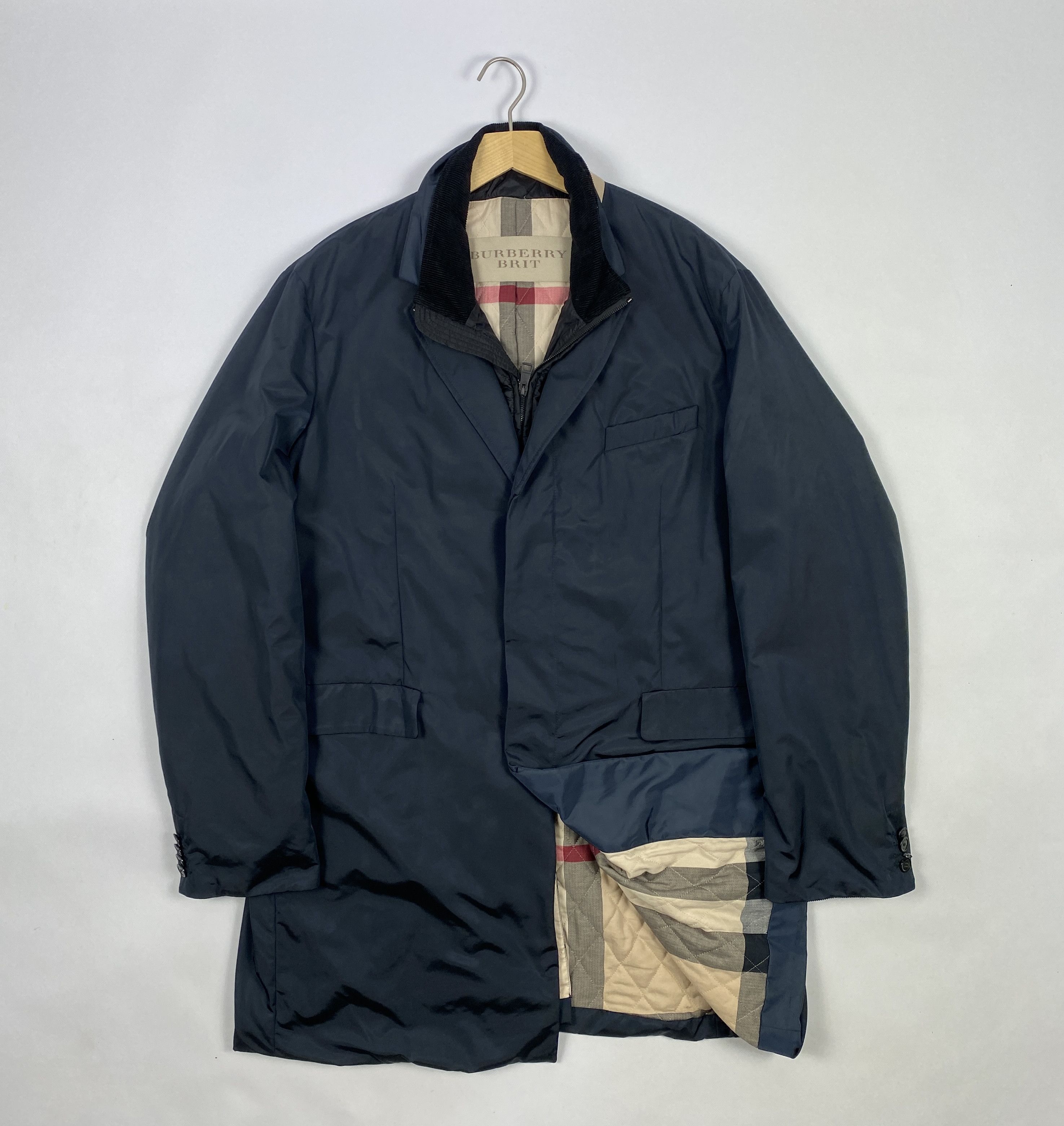 image of Men`s Burberry Brit Navy Nylon Trench Coat Zip Lining 3Xl in Navy Blue, Men's (Size 2XL)