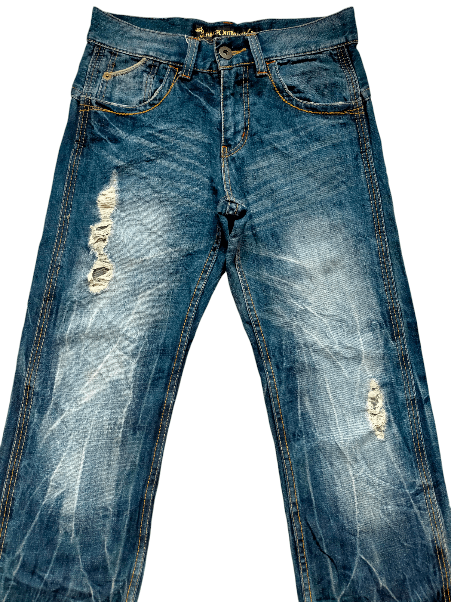 Back Number Acid Wash Bucklle Back Denim Pants