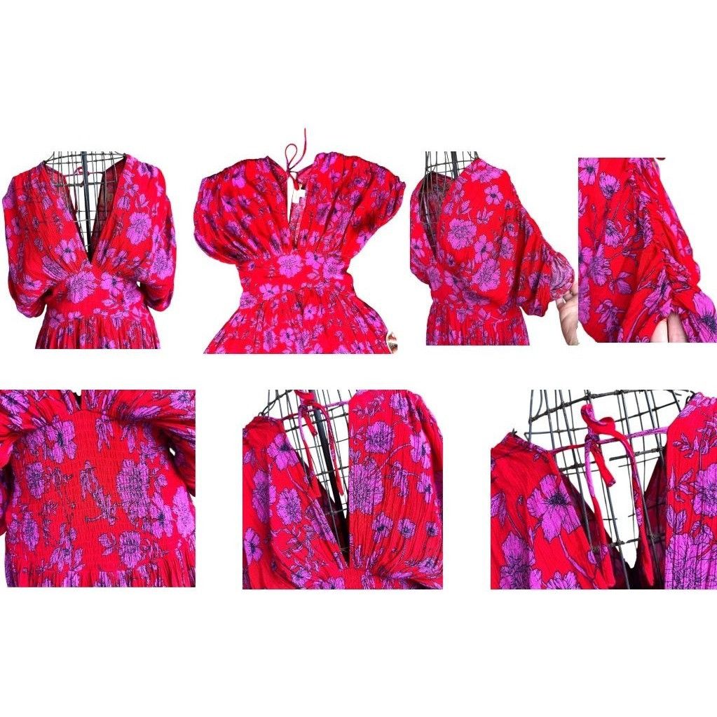 Other Band of Gypsies Hi Low Dress Small Red Pink Flowers Stretch Size S / US 4 / IT 40 - 4 Thumbnail