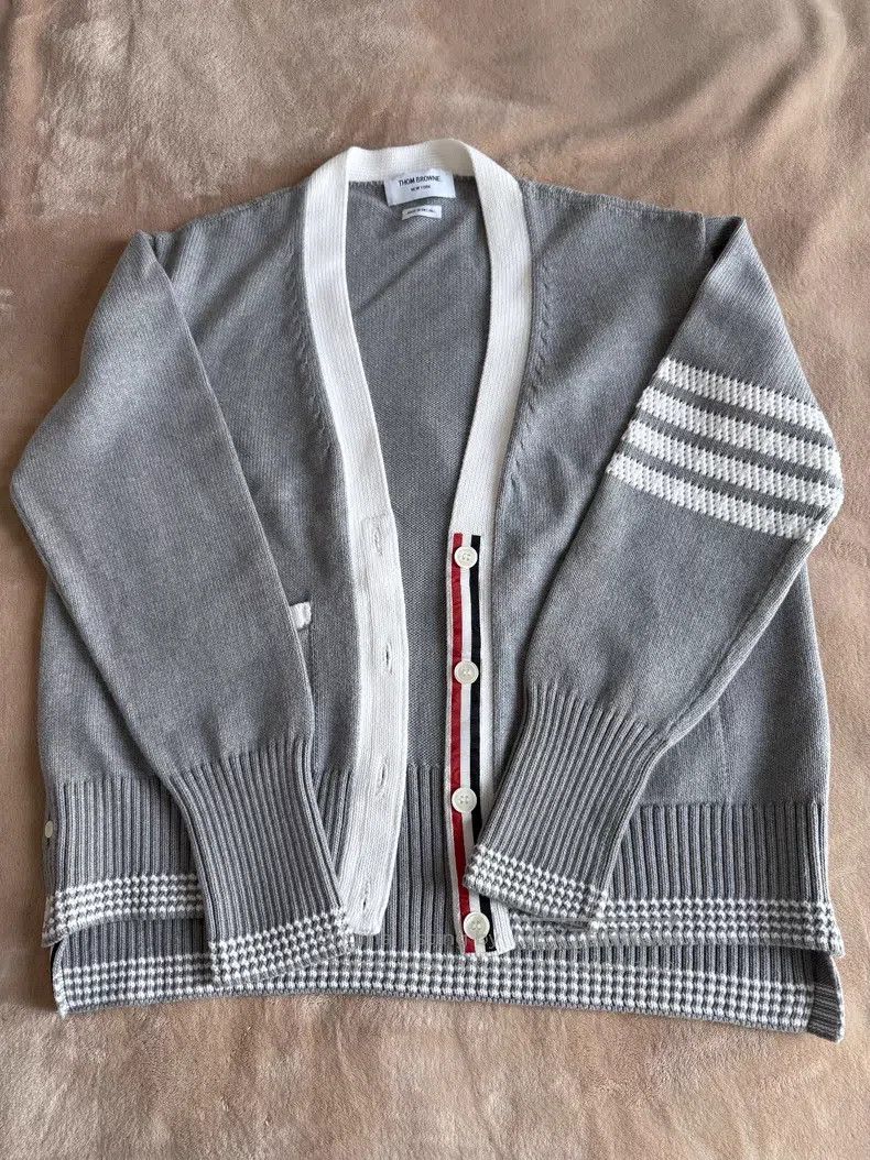 Thom Browne Thom Browne Gray Striped Knit Cardigan Size US S / EU 44-46 / 1 - 1 Thumbnail