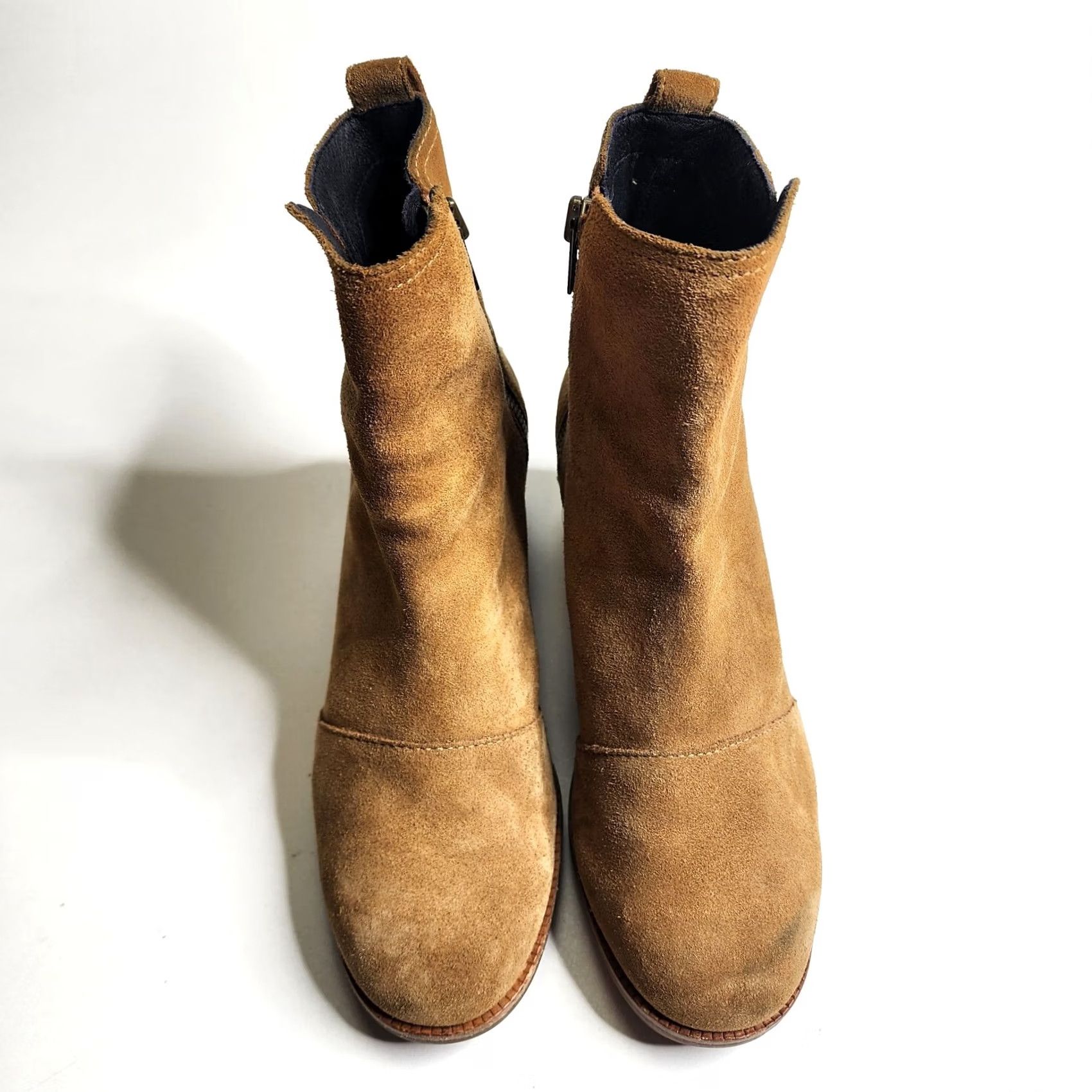 SOREL VINTAGE? No. Sorel Cate Waterproof Suede Block Heel Bootie Side Zip Camel Brown 7 Womens Ankle Boots Folded for 5.5" Shaft Height? Size US 7 / IT 37 - 3 Thumbnail