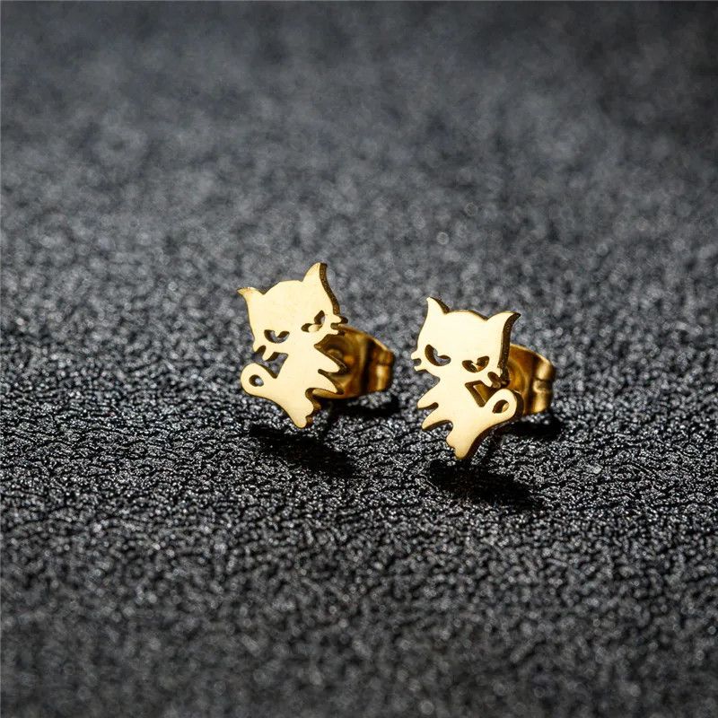 Jewelry Mini Cat Stud Earrings Charm Earring Gift Size ONE SIZE - 1 Thumbnail