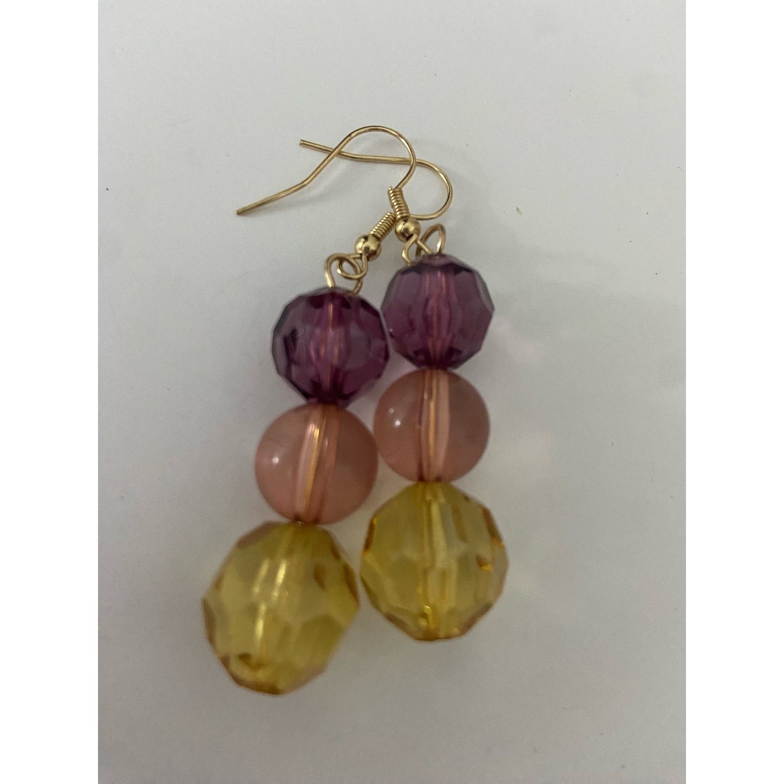 Handmade purple pink and yellow bead earrings Size ONE SIZE - 4 Thumbnail