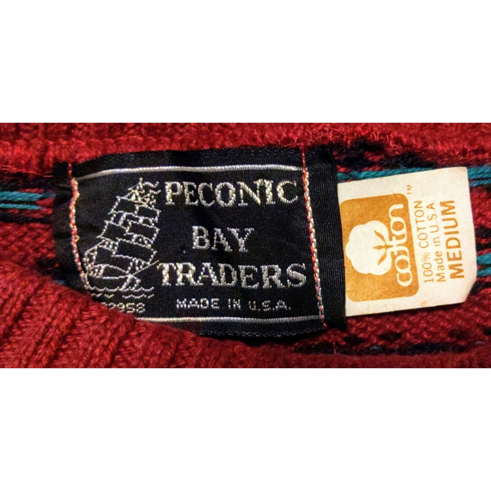 Vintage VINTAGE Peconic Bay Traders Made in USA Men's Knit Pullover Cotton Sweater M Red Geometric Pattern Crew Neck All Seasons Classic 90s USA Mens Size US M / EU 48-50 / 2 - 5 Thumbnail