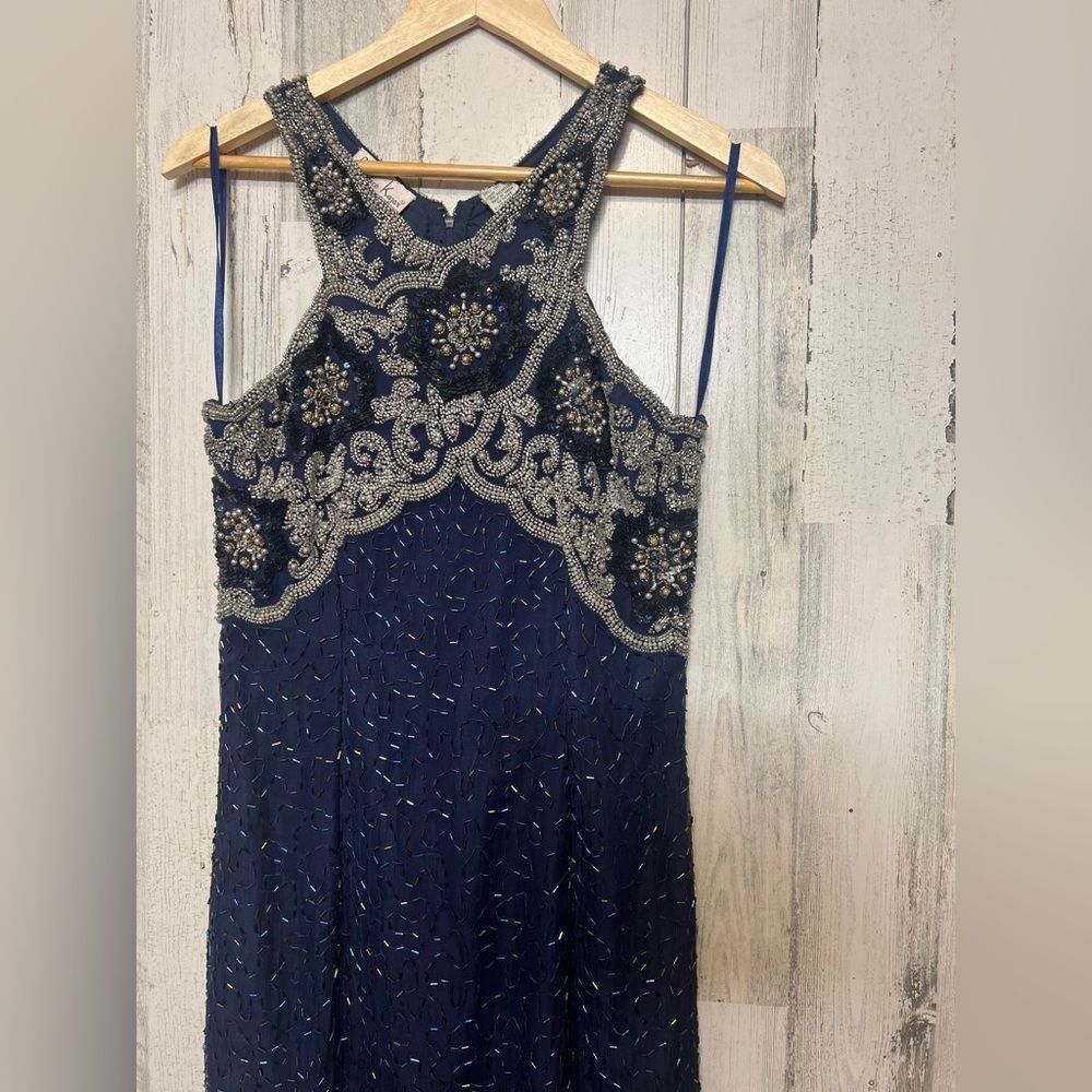 Other Navy Blue Beaded Embellished Maxi Dress Formal Evening Gown Size M / US 6-8 / IT 42-44 - 2 Thumbnail