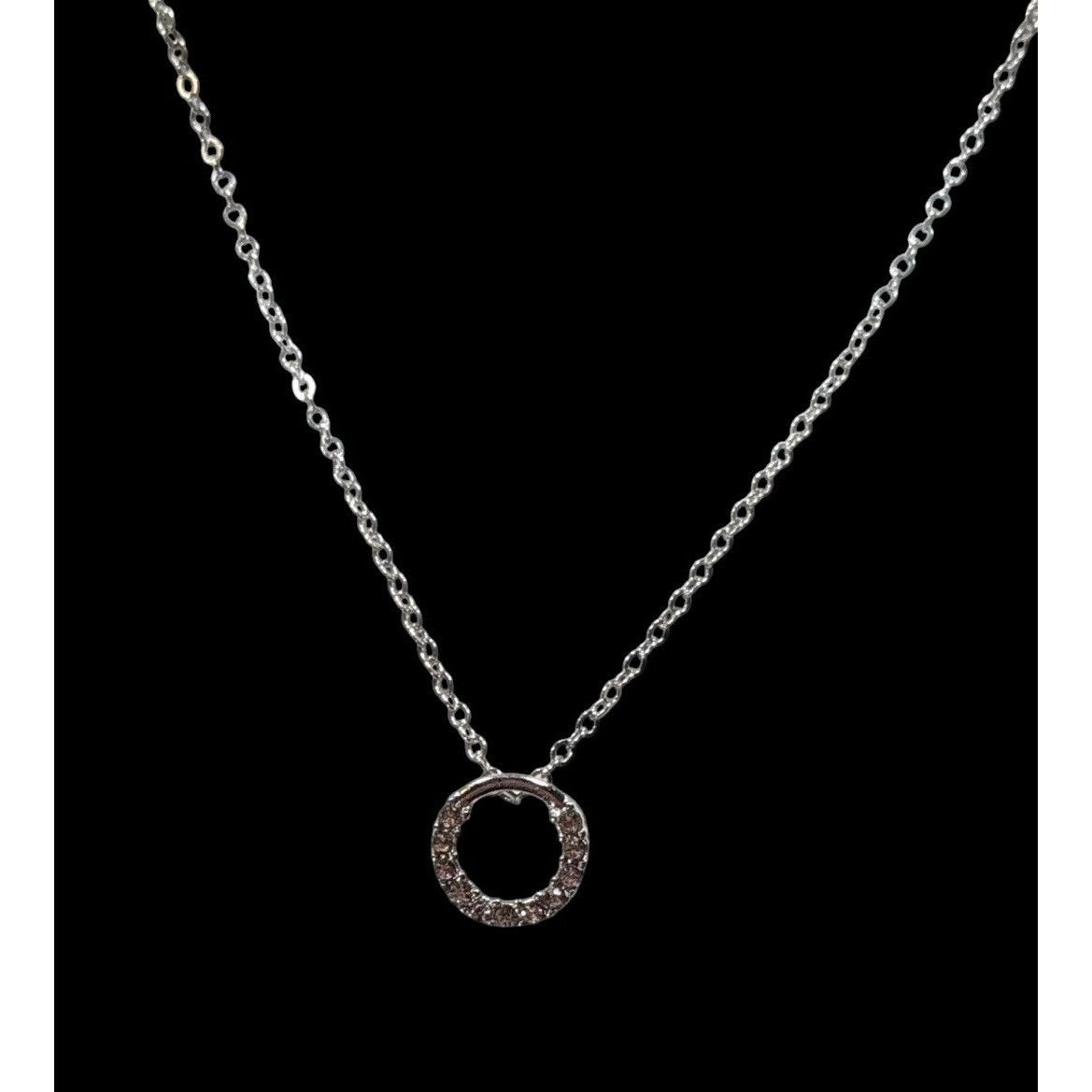 Other Minimalist Silver Tone Rhinestone Open Ring Pendant Necklace Size ONE SIZE - 2 Thumbnail