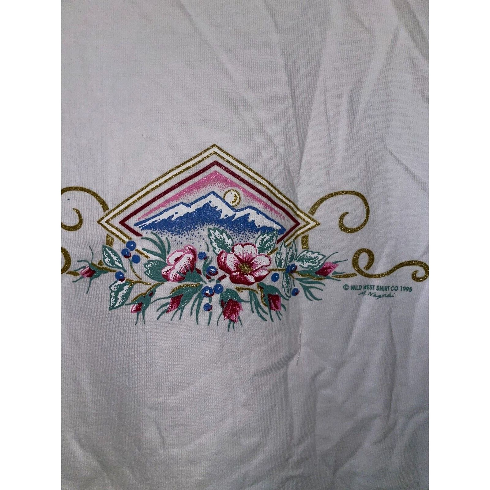 Vintage Womens Vintage Mountain Shirt HL Miller Gold White Tee 90s L Size L / US 10 / IT 46 - 3 Thumbnail