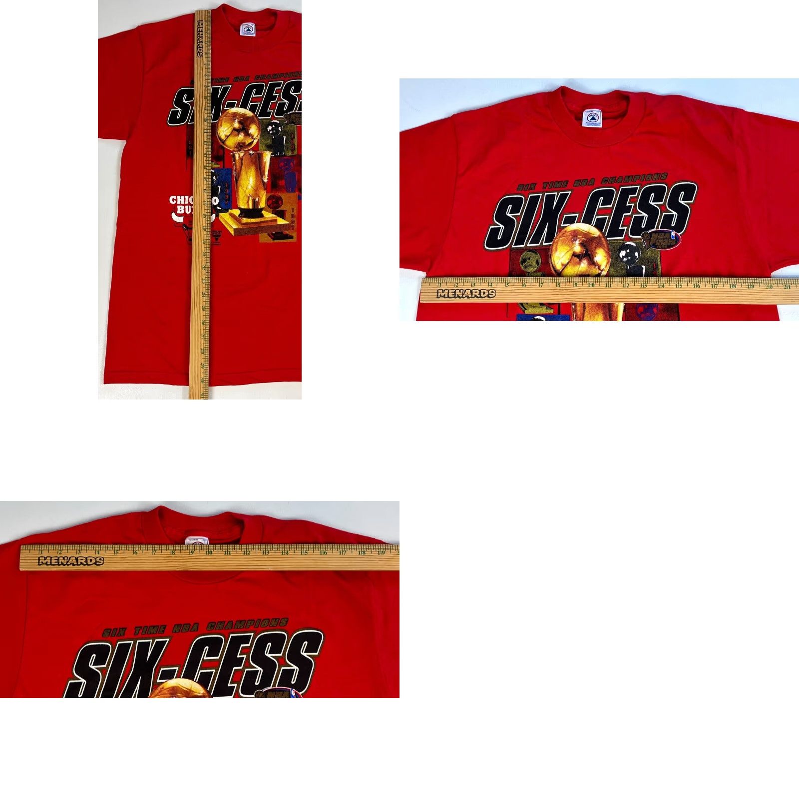 Delta VINTAGE Chicago Bulls 1998 Six Time NBA Champions T-Shirt Dellta? Sz L Red Cotton Short Sleeve Crew Neck Mens Size US L / EU 52-54 / 3 - 8 Thumbnail