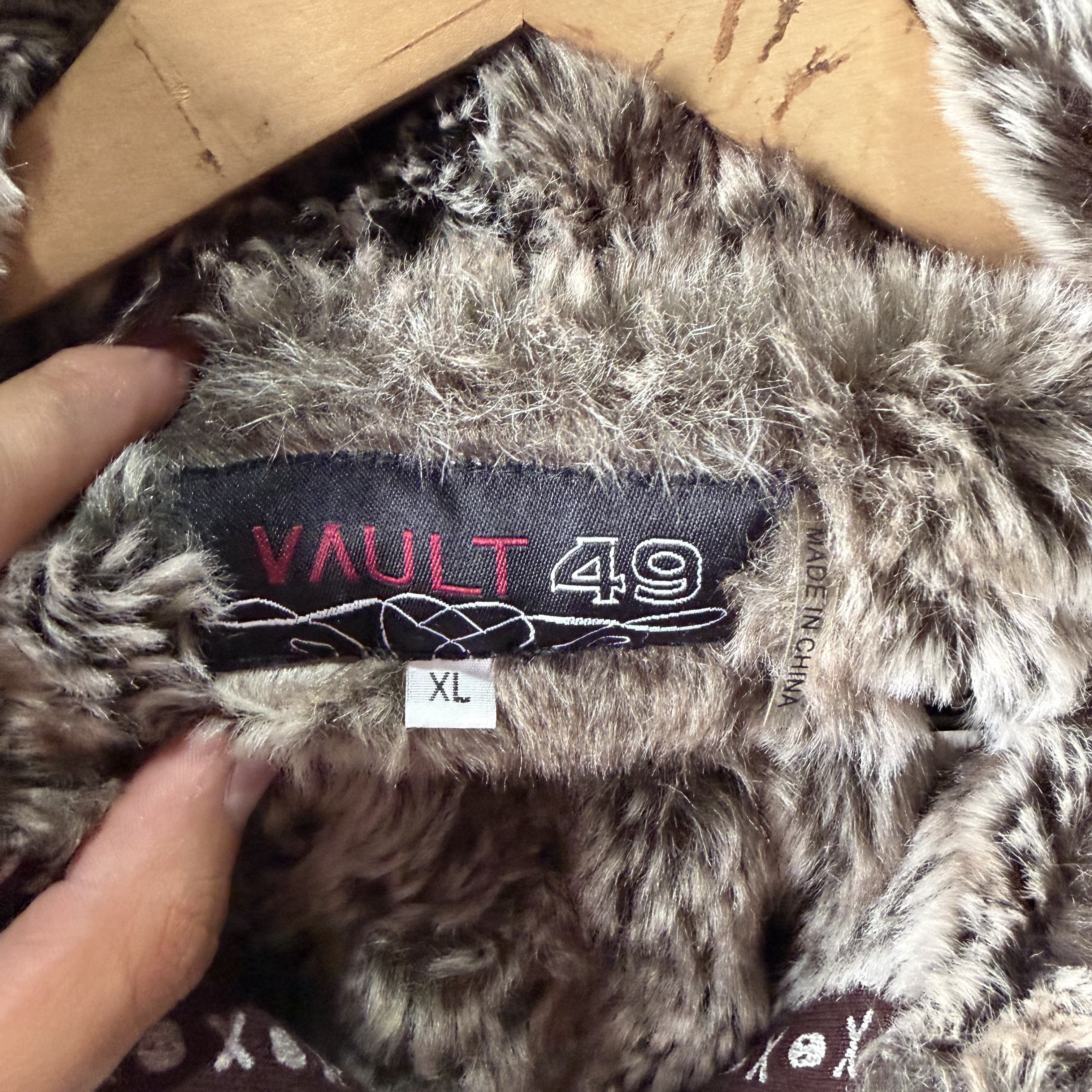 Other Vtg Y2K Vault 49 Zip Up Jacket Mens Skull Monogram Faux Fur Size US XL / EU 56 / 4 - 9 Thumbnail